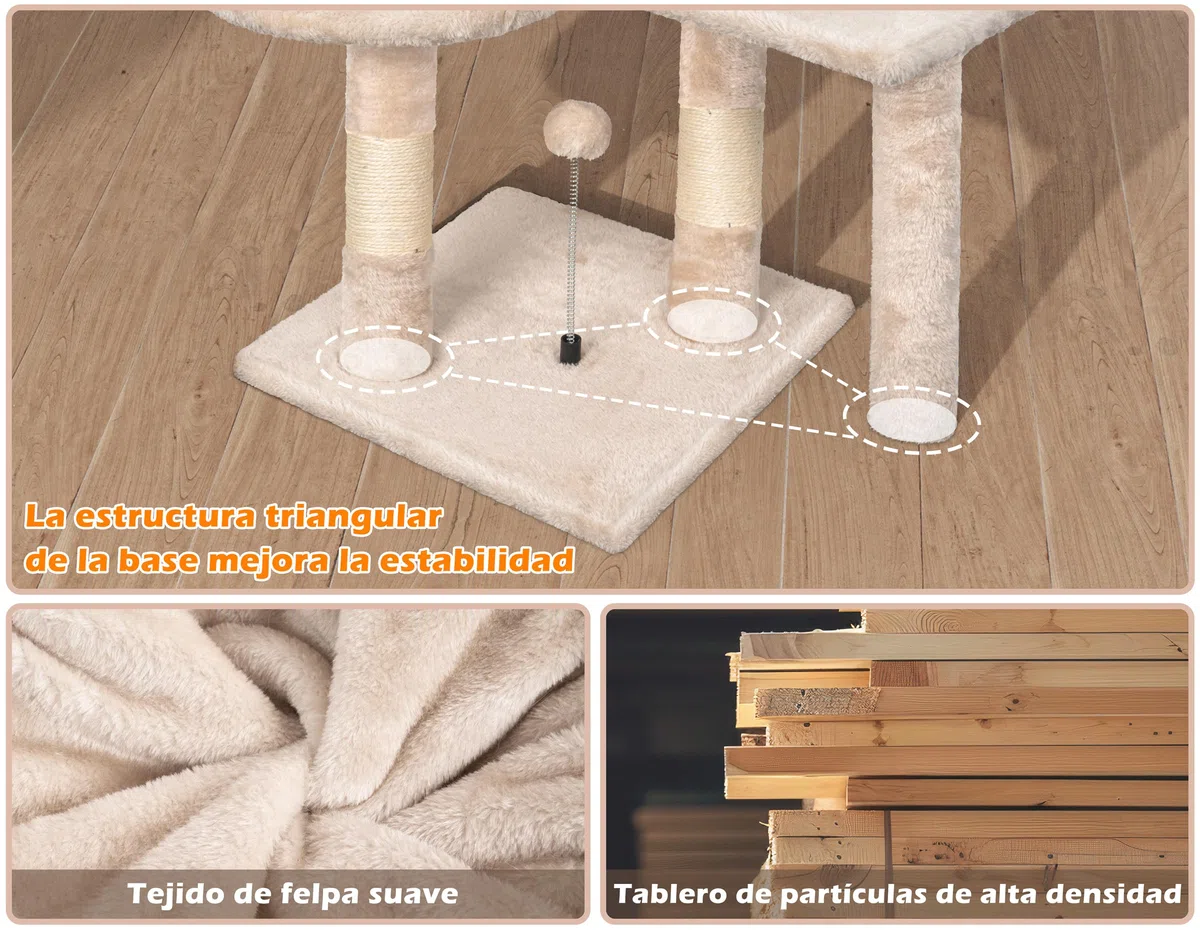Rascador para Gatos,Árbol Rascador para de 112 cm y múltiples Niveles Estable con 4 Postes de sisal,3 Plataformas,1 Cama,Torre Gatos para Jueguen y Descansen-Beige