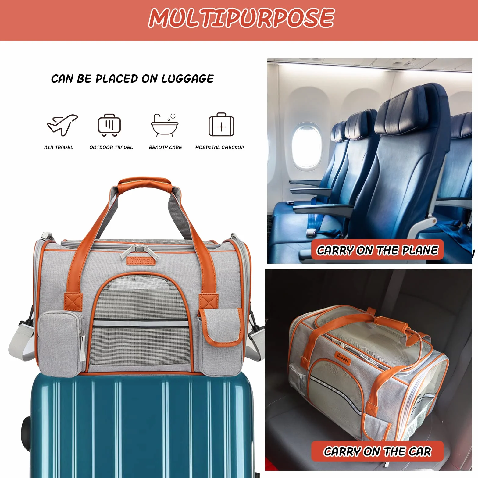 PETCUTE Transportin Gato,Bolsa Transporte Portátil y Transpirable para Mascotas con Colchón Suave,Tira Reflectante,Bolsa de Transporte para Gatos con Correa de Hombro Ajustable,Aerolínea Aprobado