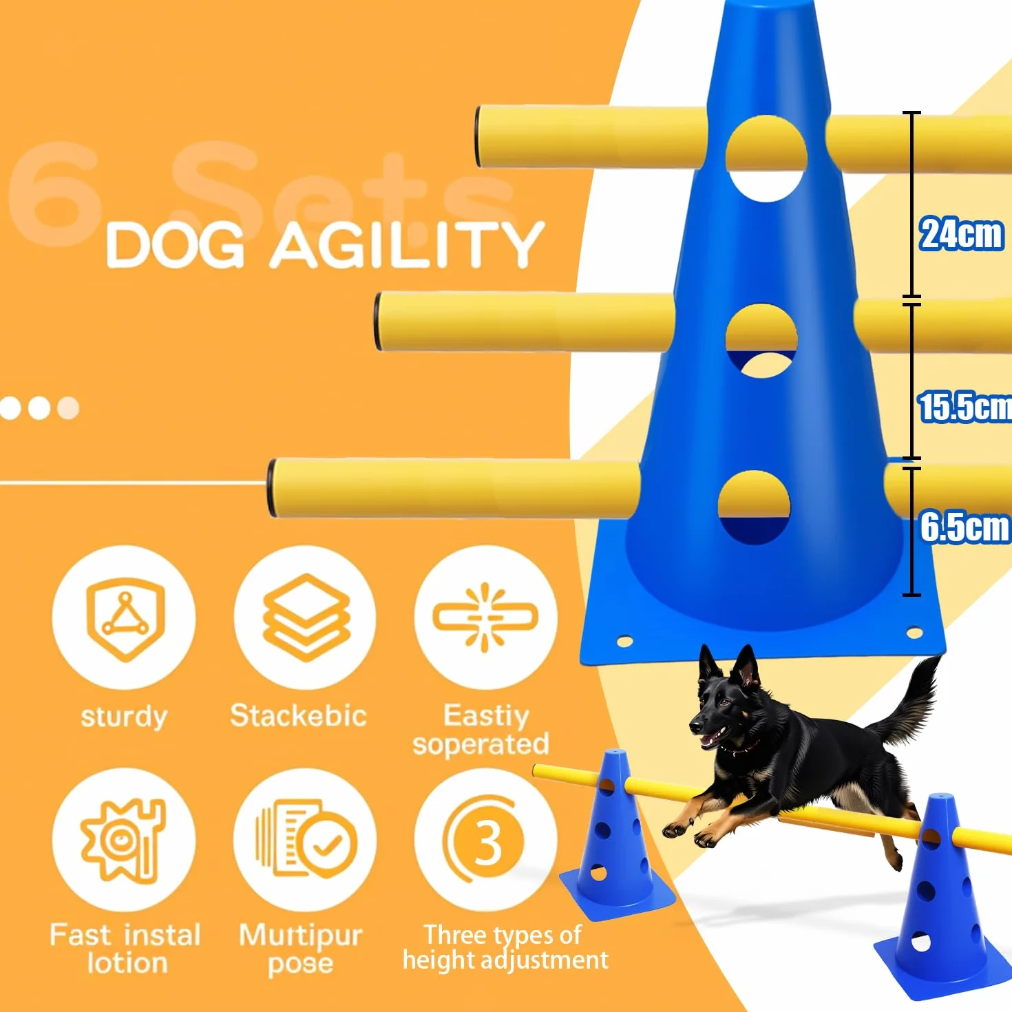 Accesorios de Entrenamiento de Agilidad para Perros y Caballos 5 Set Agility Set Perros Barreras Juego de Obstáculos Niños 23cm para Entrenamiento de Animales y fútbol (Azul 32cm 6Set)