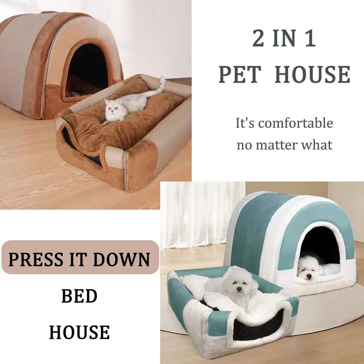 Casa grande para perros 2 en 1 mullida cama para perros XL XXL, caseta grande de lujo para mascotas, antiansiedad, para perros, gatos, camas calmantes con mango cálido, casa cueva para perros medianos
