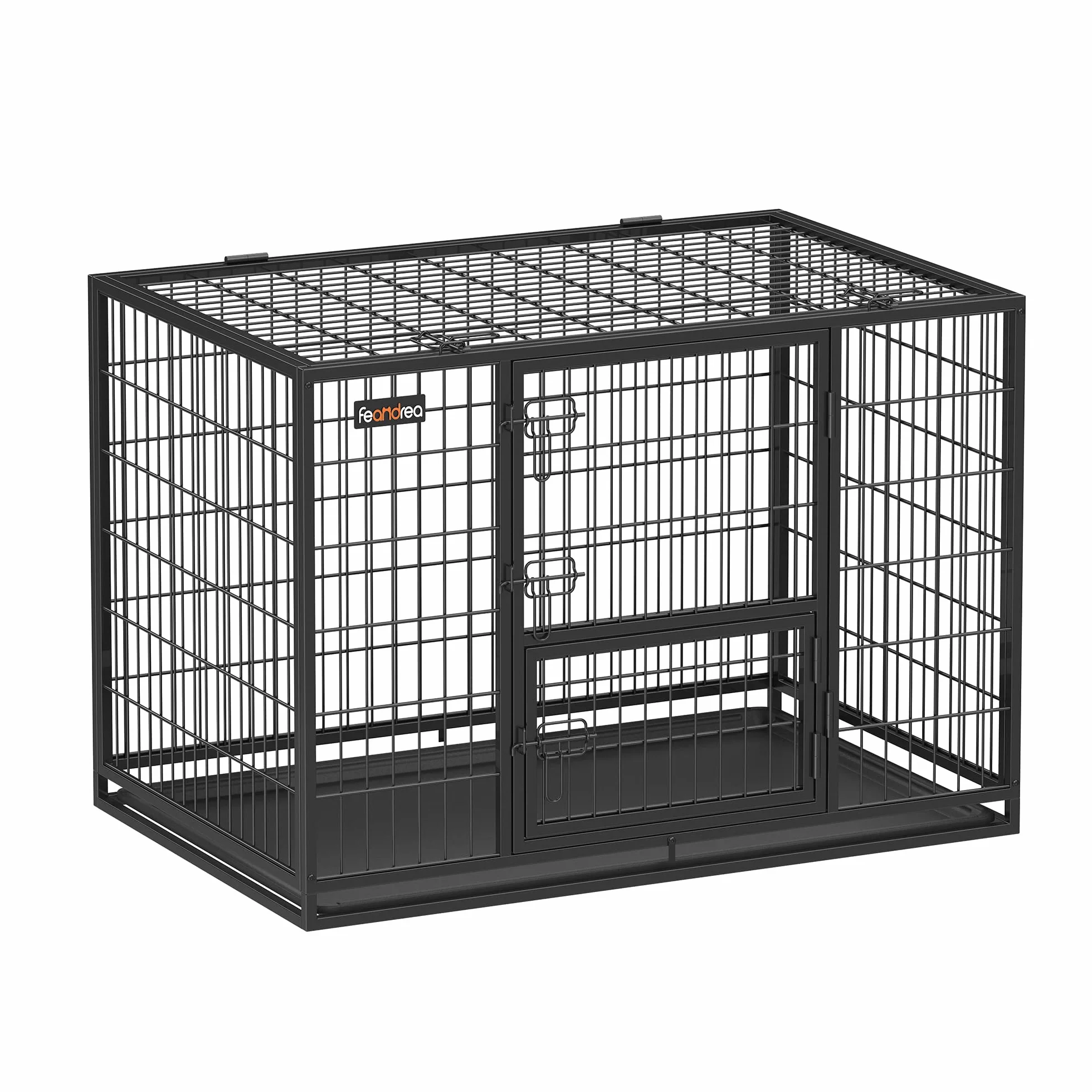 Feandrea Jaula Pesada para Perros, Jaula de Mascotas, 107 x 70 x 75 cm, para Perros Medios y Grandes, Antiescape, Doble Puerta Extraíble, Parque, XL, Negro PPD001B01