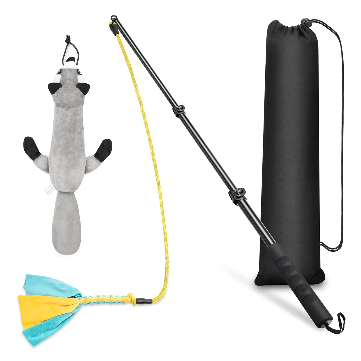 Perros de palo de coqueteo, extensible para perros extra fuertes para entrenar la agilidad del perro, equipo de juego para perros al aire libre con 2 juguetes masticables para perros pequeños,
