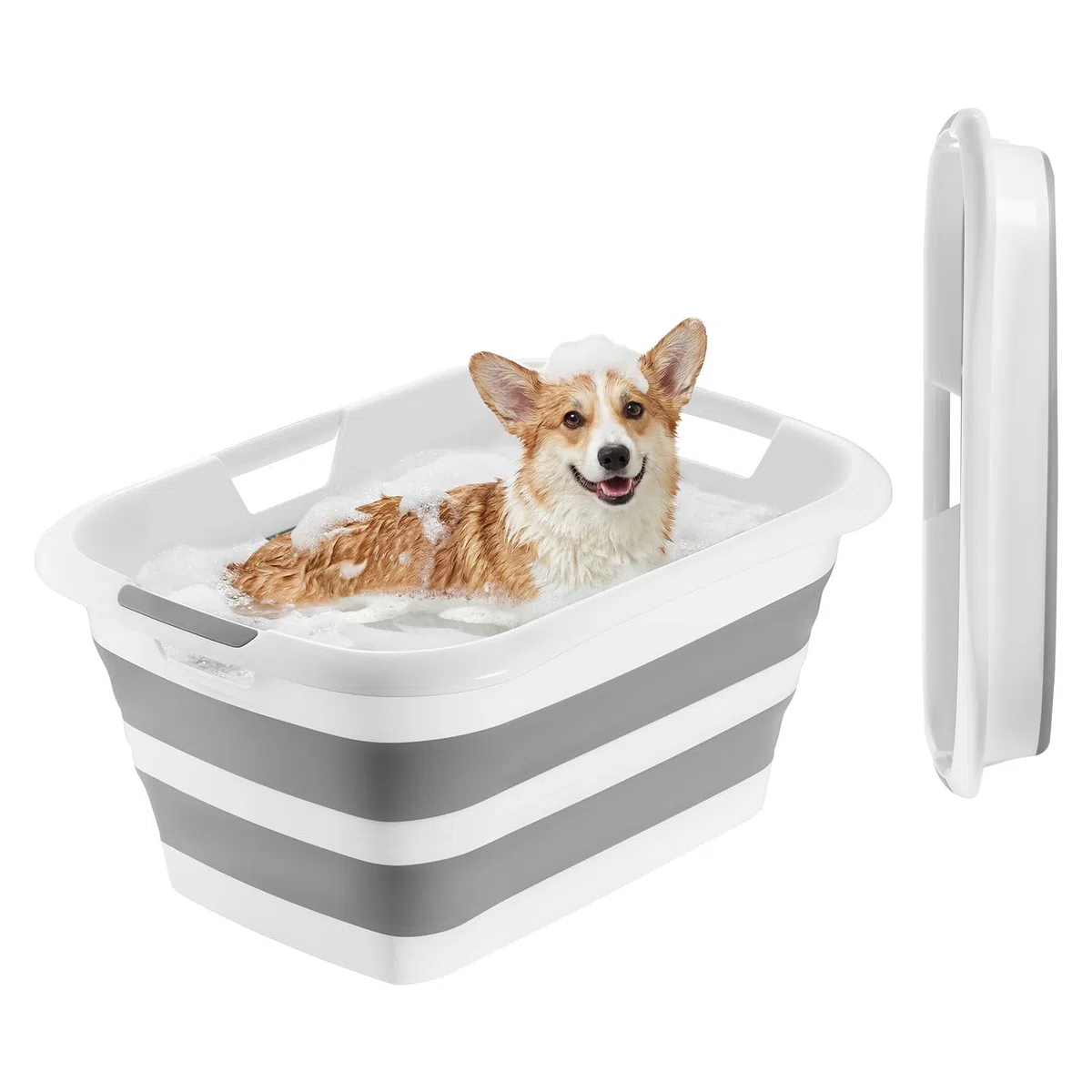 VEVOR Bañera Plegable para Perros Gatos Pequeños de 2,7 a 9 kg, Bañera Portátil para Mascotas con Desagüe Integrado, Orificio de Drenaje, Diseño Compacto que Ahorra Espacio, Uso en Interior y Exterior