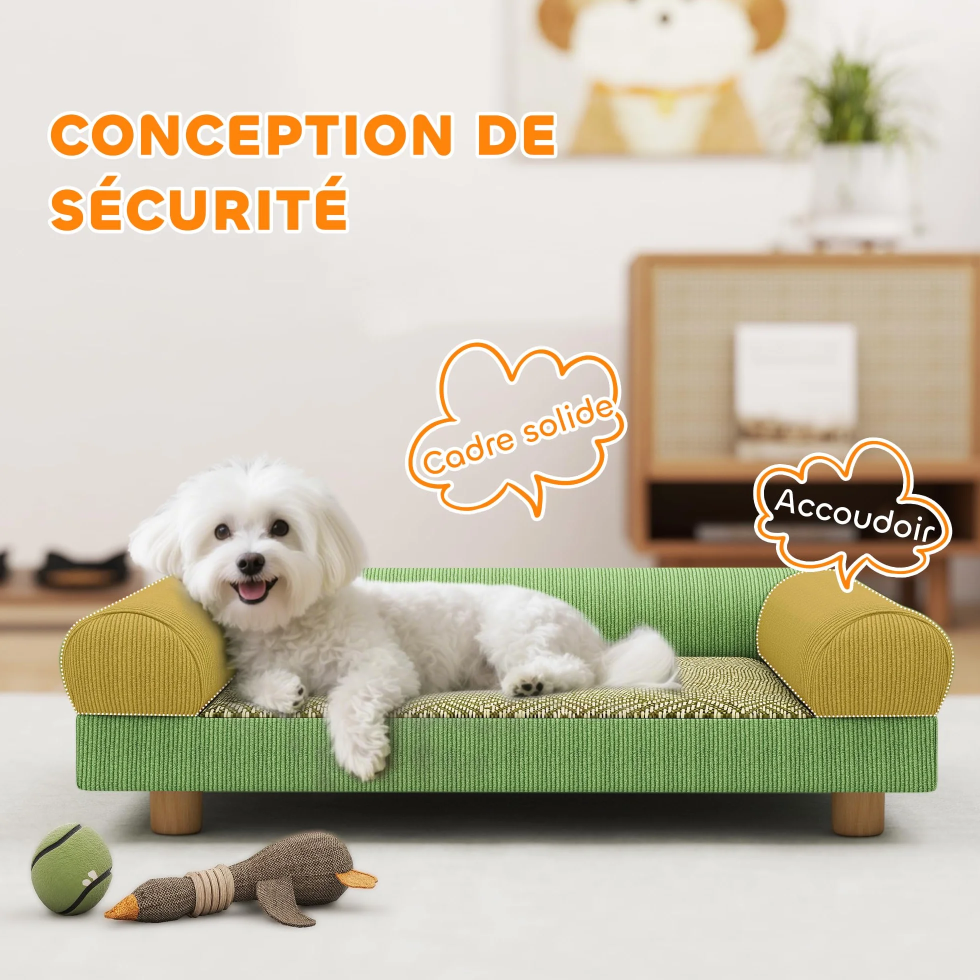 PawHut Sofá para perros gato cama elevada para perros con asiento de alfombra fresca, apoyabrazos y pies, en terciopelo suave, para mascotas de hasta 5 kg, 63 x 41 x 17 cm, verde