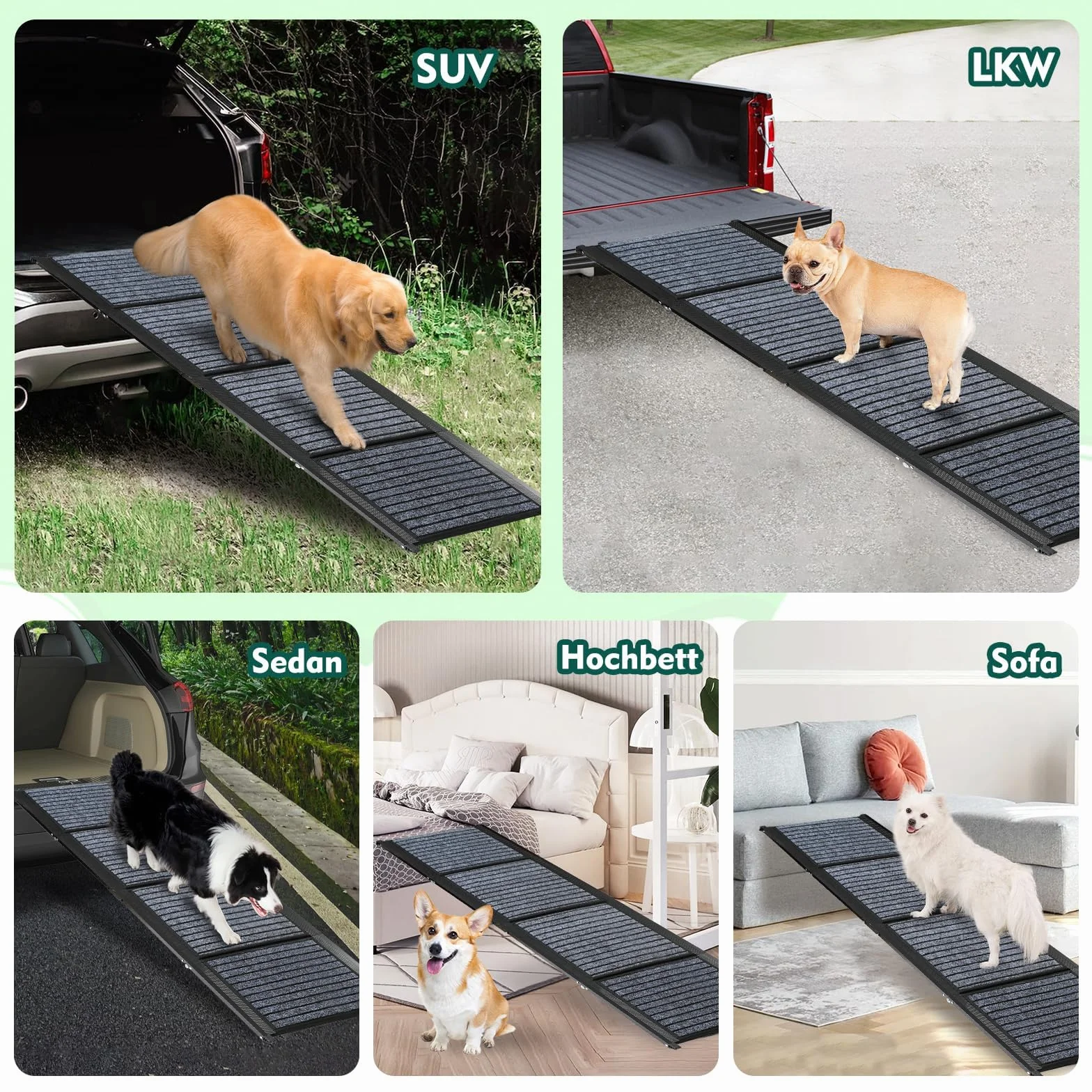 Rampa para perros más larga de 180 cm y más ancha de 50 cm, rampa plegable para autos con alfombra antideslizante, plegable para escalones al aire libre, escalera para perros para autos para perros
