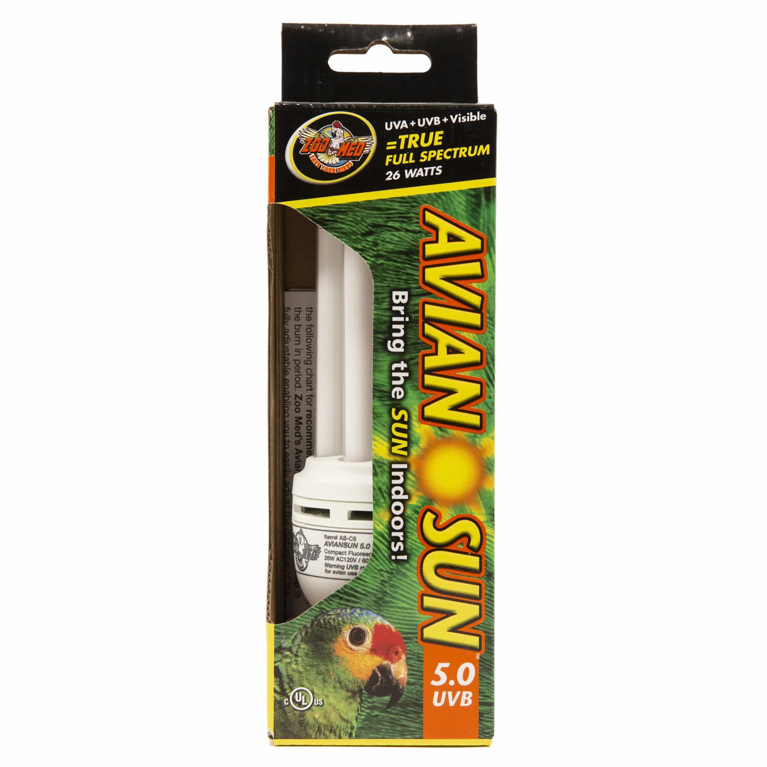 Zoo Med AS-C5E Aviansun 5.0 UVB Bird Aviary Lamp 26 W, Fluorescente Compacta en Cristal de Cuarzo