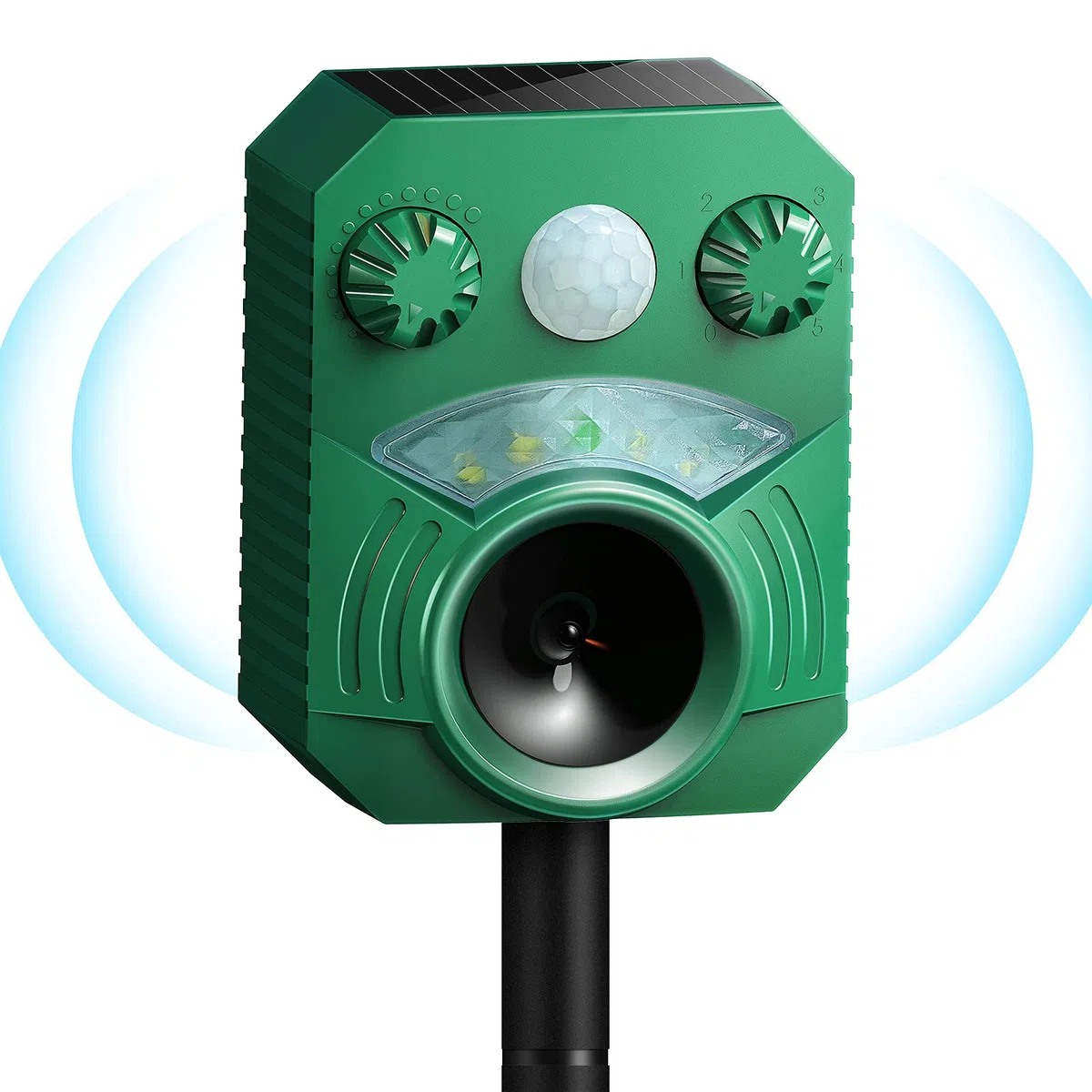 Repelente para Gatos, Ahuyentador para Gatos Ultrasonido Repelente para Palomas, Pájaros, Perros, Ratones, Zorros, 5 Modos IP44 Impermeable