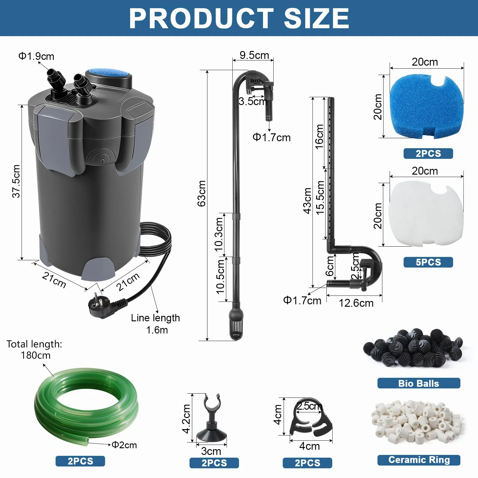 EXLECO Filtro Externo Acuario 1000L/H 18W Filtro Pecera Flujo Ajustable con Material Filtrante y Manguera Acuario Tubo, Bomba de Filtro Aquário Potente Profesional para Pecera de Menos de 300L Negro