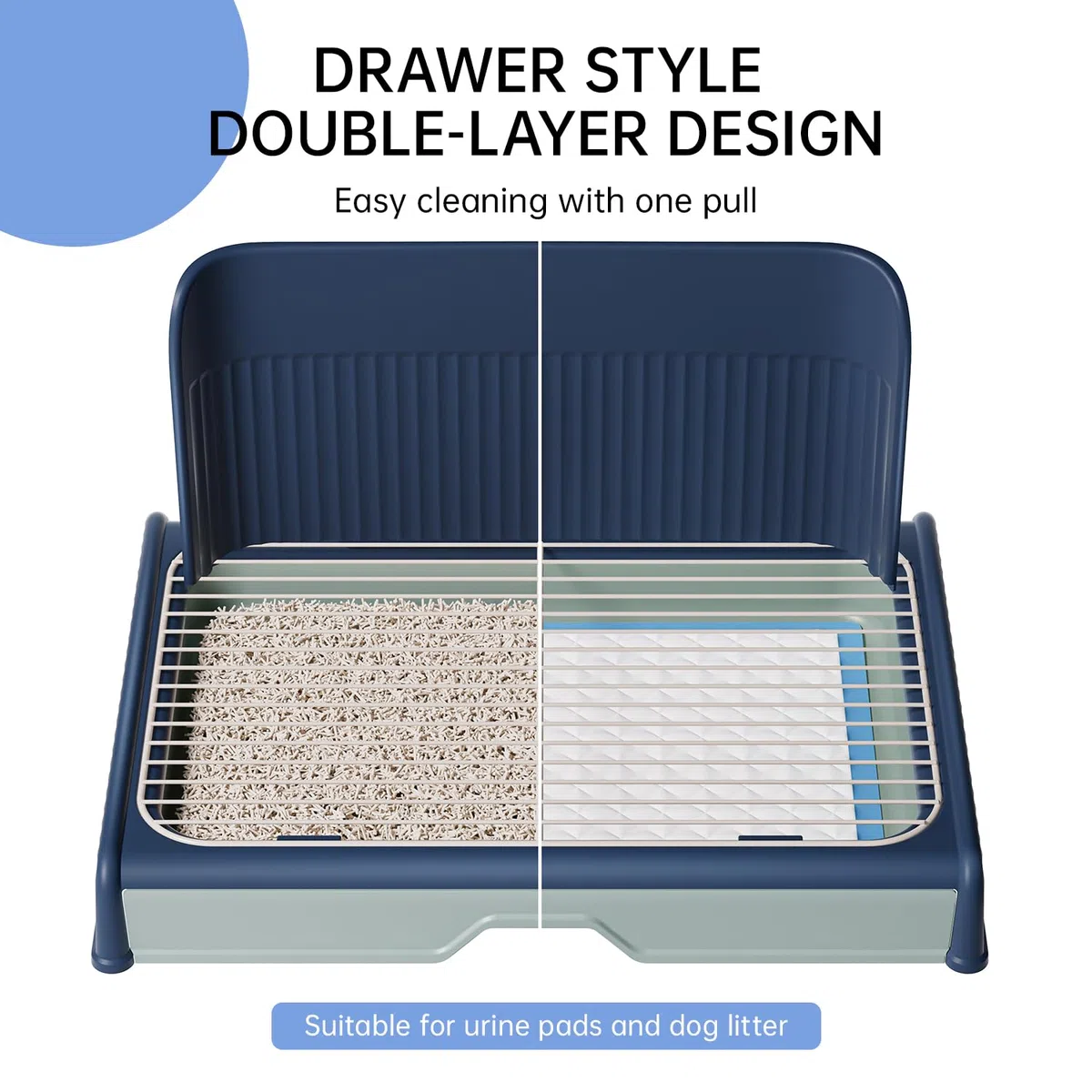 Bandeja para orinal para perros con pared alta, soporte para almohadilla de orina de 23.62 x 18.5 pulgadas, caja de arena para mascotas, soporte de entrenamiento de malla para cachorros y perros de
