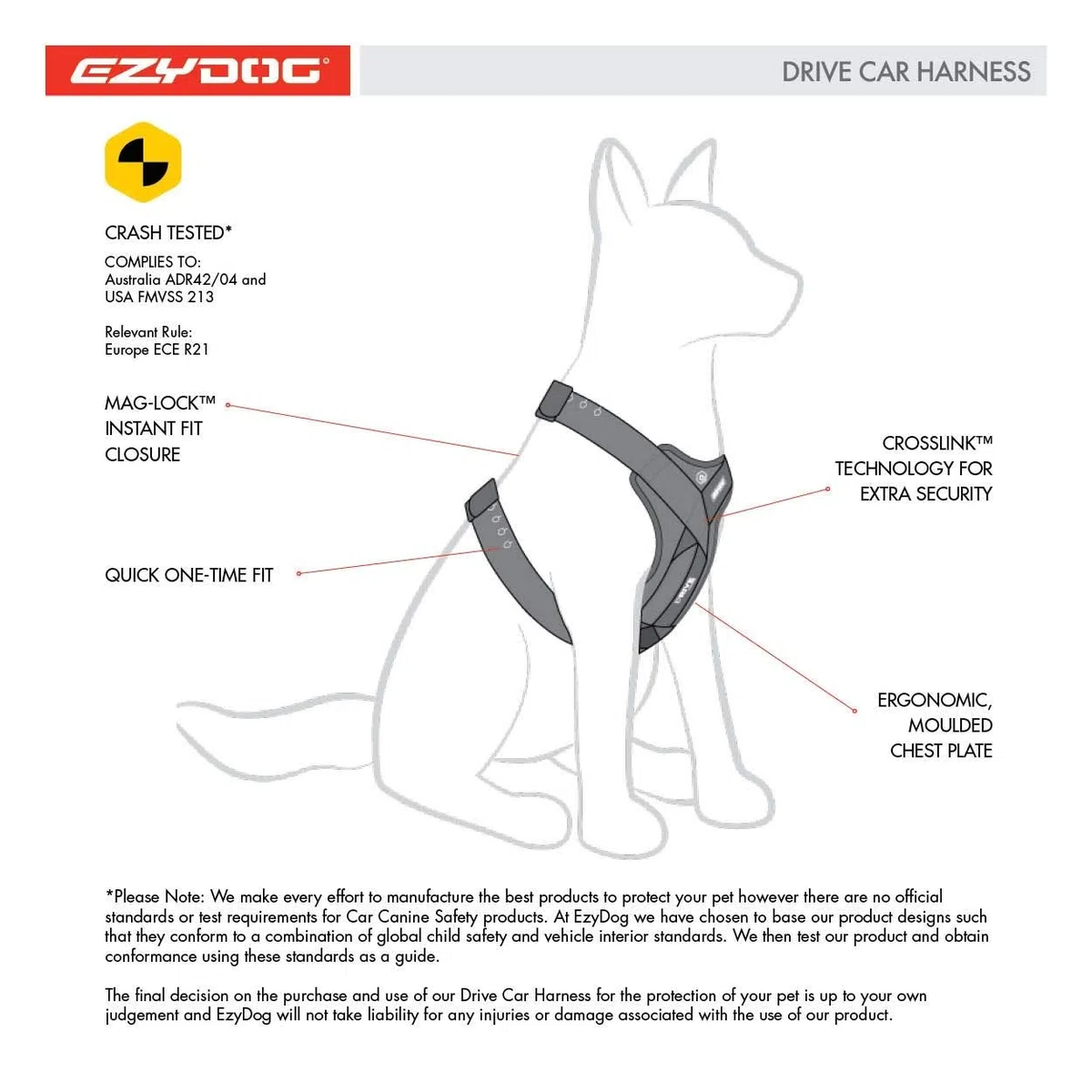 EzyDog Arnes Coche Perro Homologado - Cinturón De Seguridad para Perros - Mascotas Perros Accesorios, Multifunción, Ajustable (M, Negro)