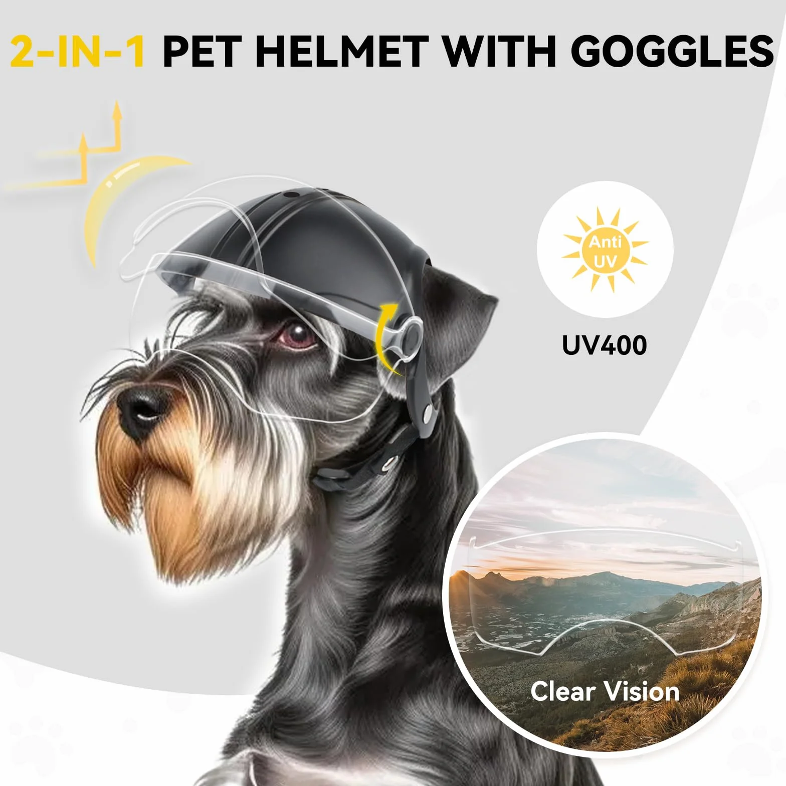 Casco para perros con gafas resistente Casco para mascotas Protección UV Gafas de sol transparentes para perros pequeños - Lente transparente