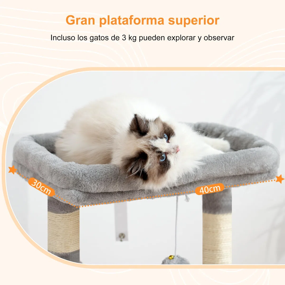 Heybly Árbol para Rascarse de Gatos, Árbol con Cesto Extra Grande y Suave, Cama Espaciosa y Lugar de Dormir Escondido, Gris Claro HCT008SW