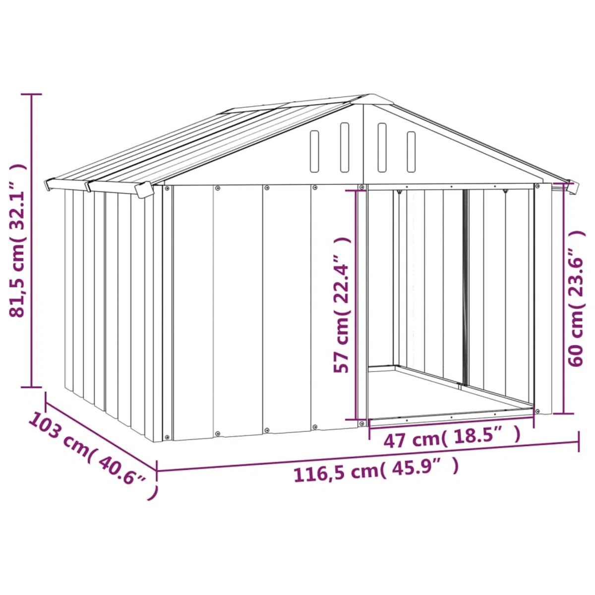 IKAYAA Caseta para Exteriores Grande, Caseta para Perros Acero Galvanizado 116.5 x 103 x 81.5 cm Antracita