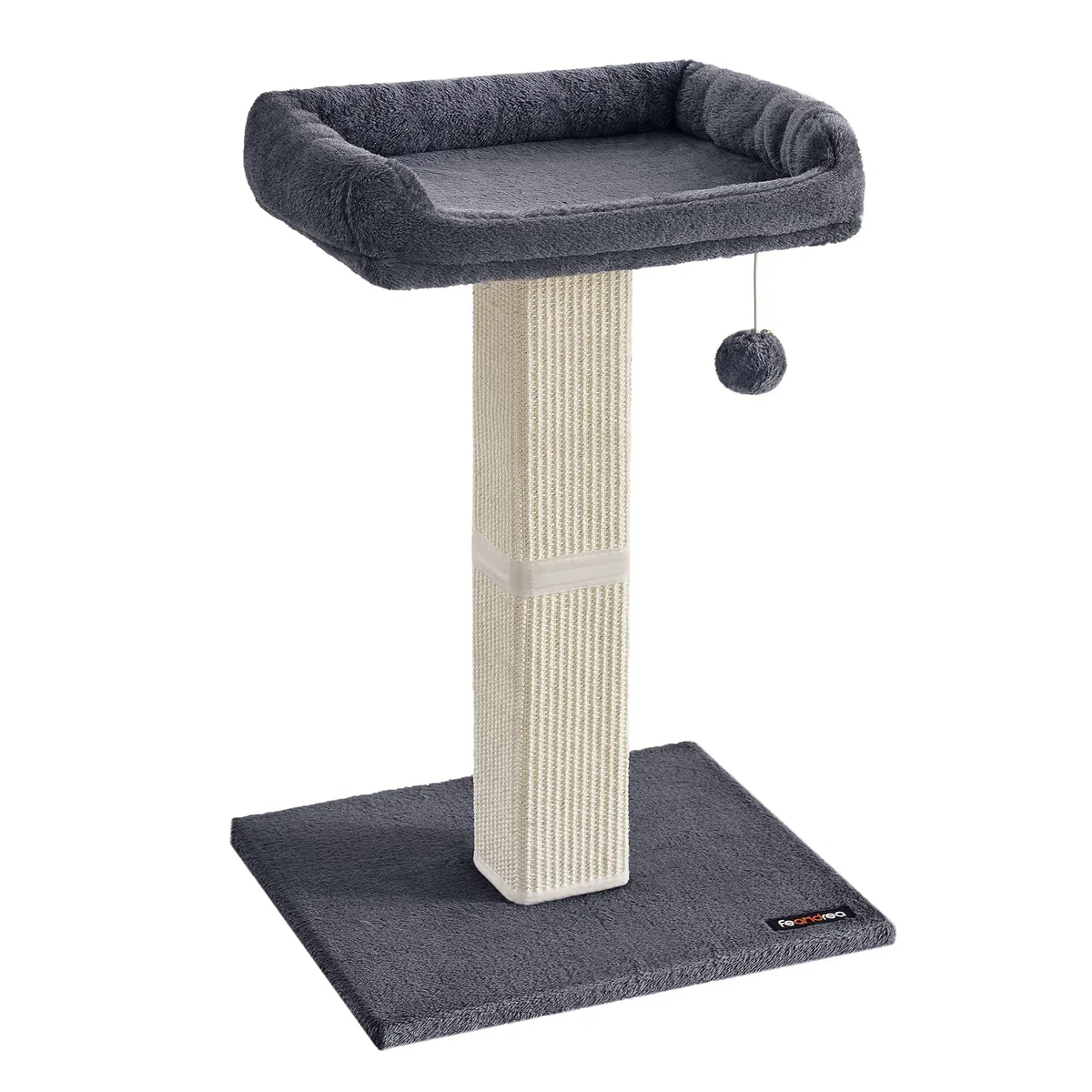 Feandrea Árbol para Gatos, Rascador de Felpa 40 x 30 cm, 71 cm de Altura, Columna con Sisal Tejido, Base de 45 x 40 cm, con Pompón, Gris Oscuro PCA022G01