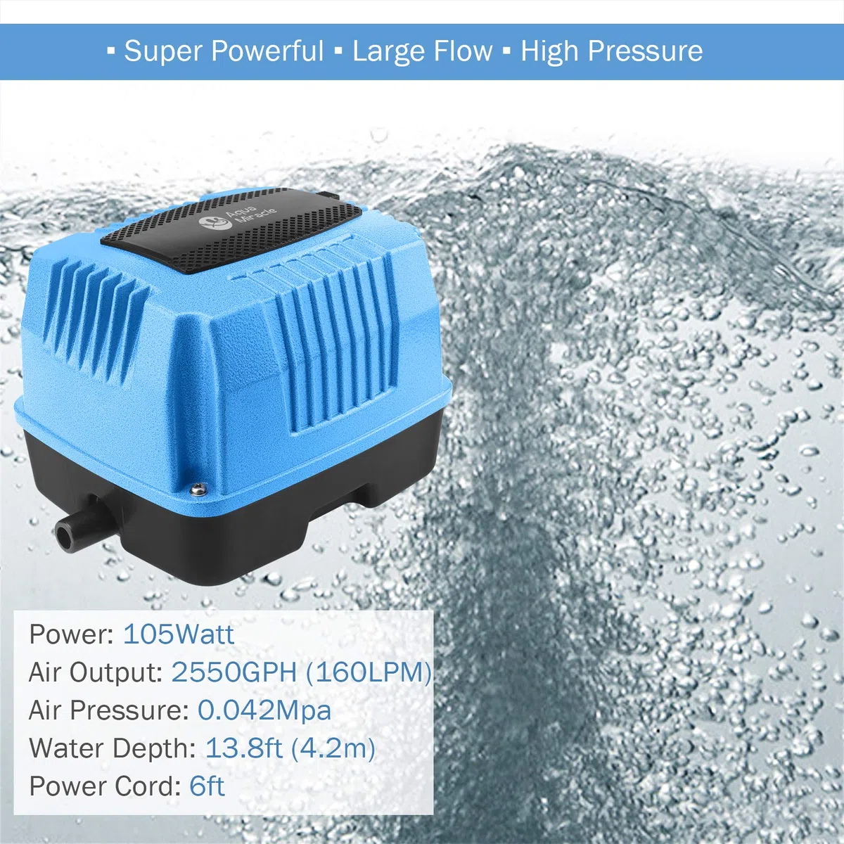 AquaMiracle Bomba de aire lineal AP160 para aireación de estanques, bomba de aire séptica de 2550 GPH, aireadores de estanques para estanques al aire libre, hidropónico, tratamiento de residuos