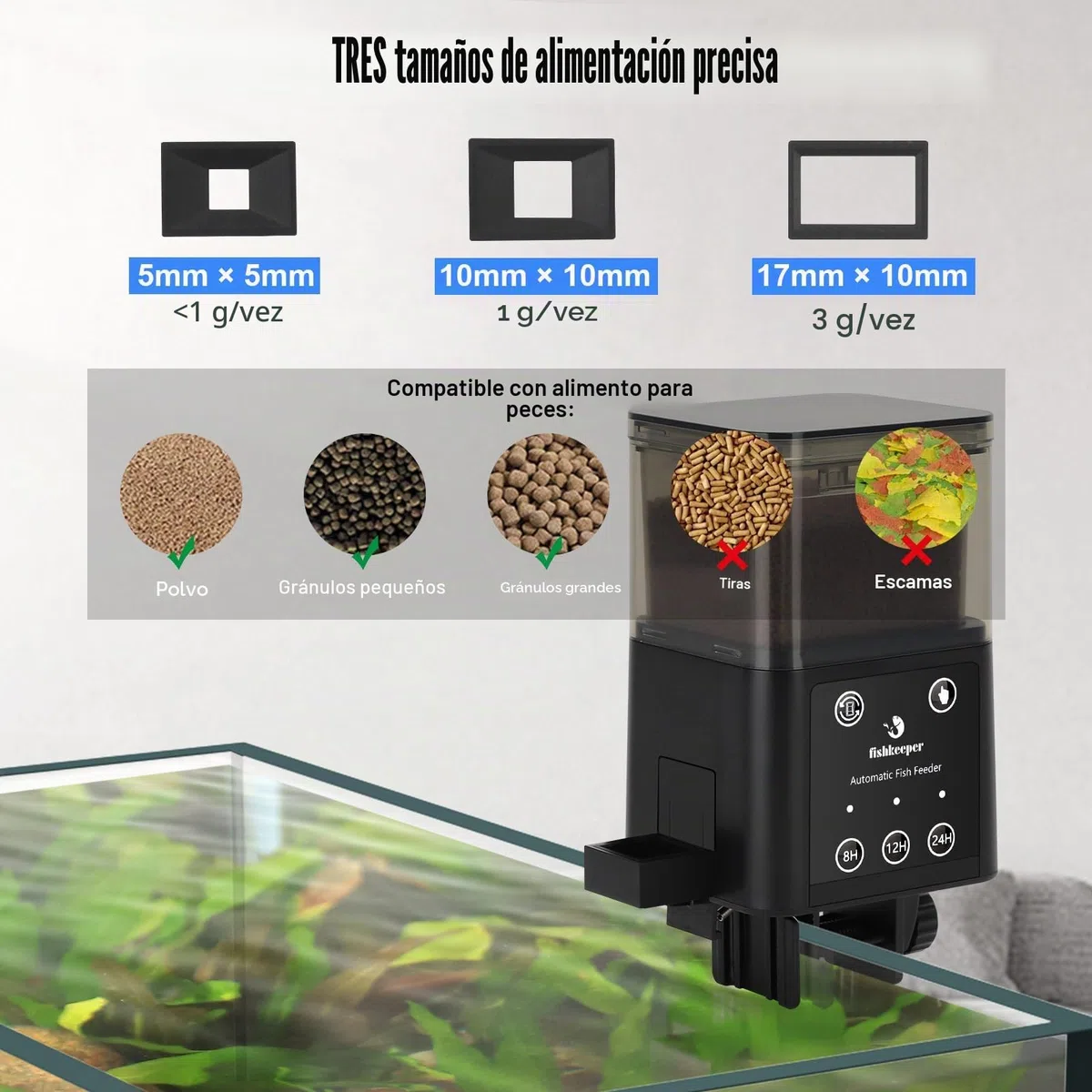 fishkeeper Alimentador automático de pecera con tres modos de alimentación cronometrados, 200 ml Adecuado para alimentar acuarios de vacaciones