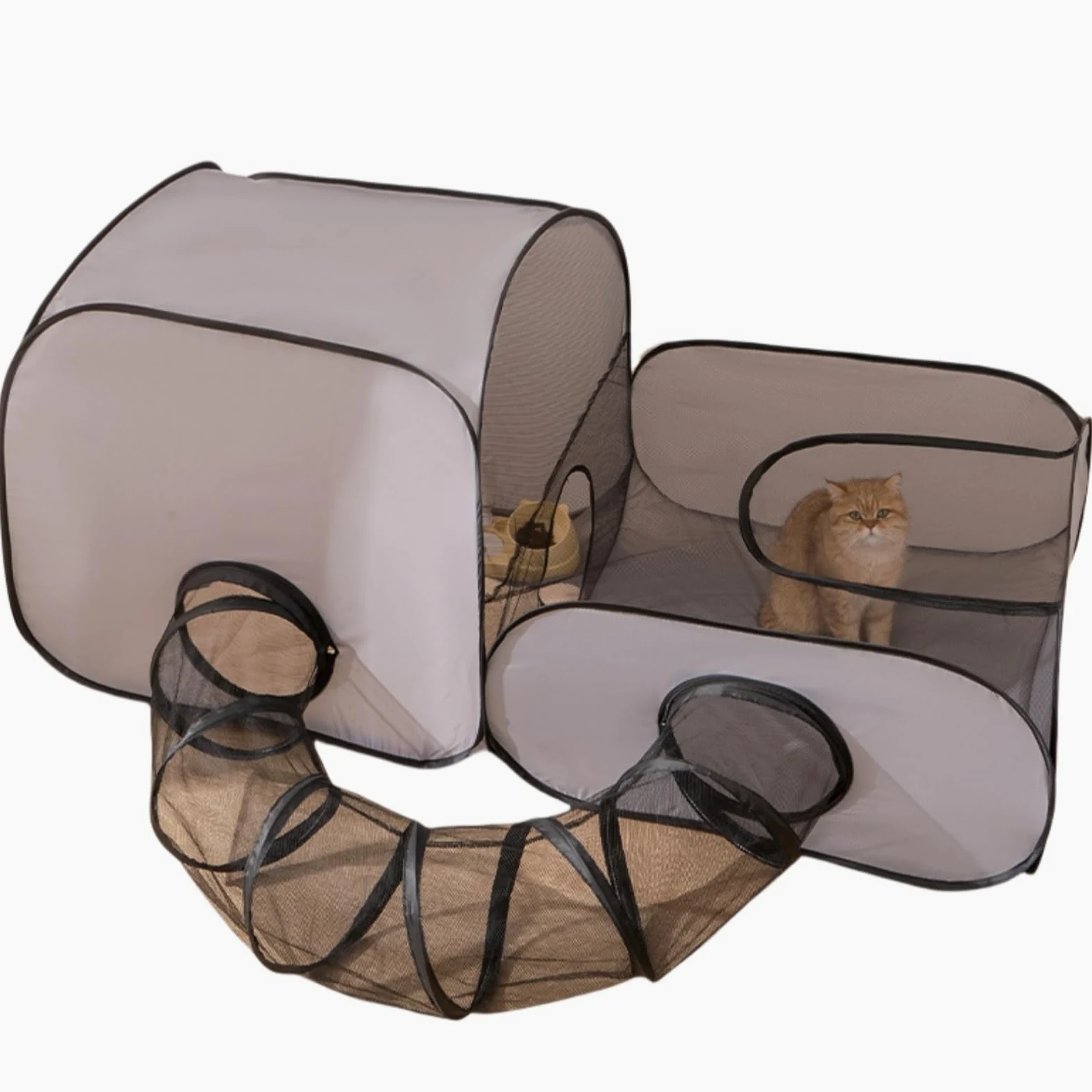 Parque al aire libre para gatos - Recinto para gatos - para exteriores - con diseño portátil - Casa de juegos interactiva con túnel - Accesorio portátil para mascotas para cachorros y pequeños