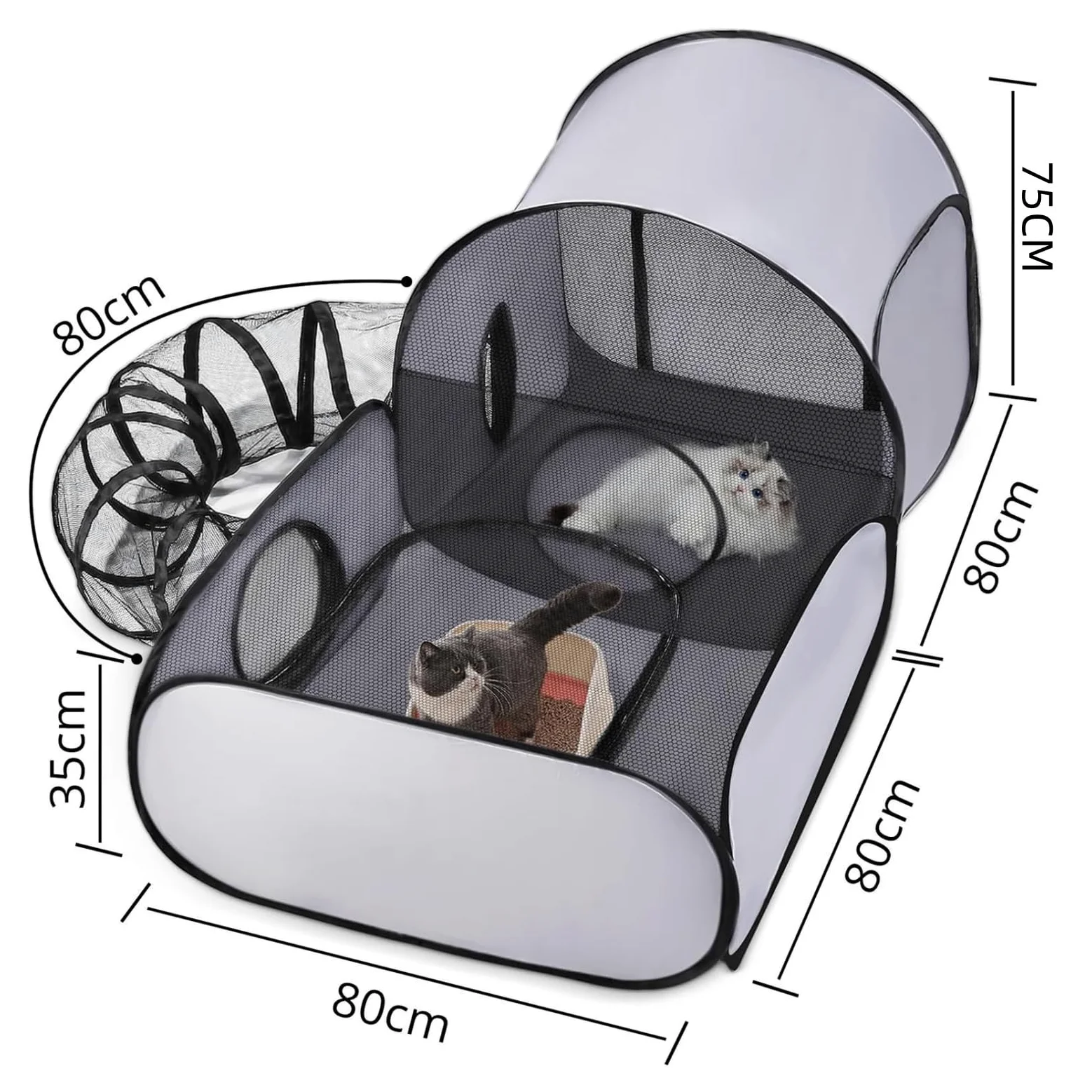 Parque al aire libre para gatos - Recinto para gatos - para exteriores - con diseño portátil - Casa de juegos interactiva con túnel - Accesorio portátil para mascotas para cachorros y pequeños