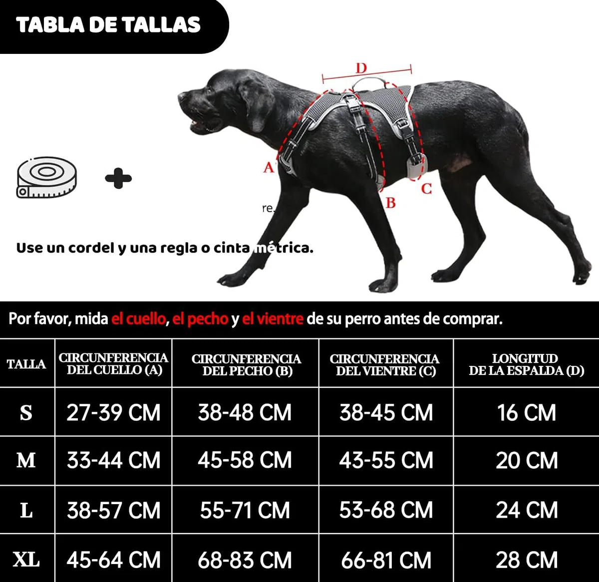 Arnés de Apoyo Multiusos para Perro, a Prueba de Escape, Chaleco Reflectante Ajustable con Mango Duradero, arnés para Perros Grandes y Activos (Negro, L)
