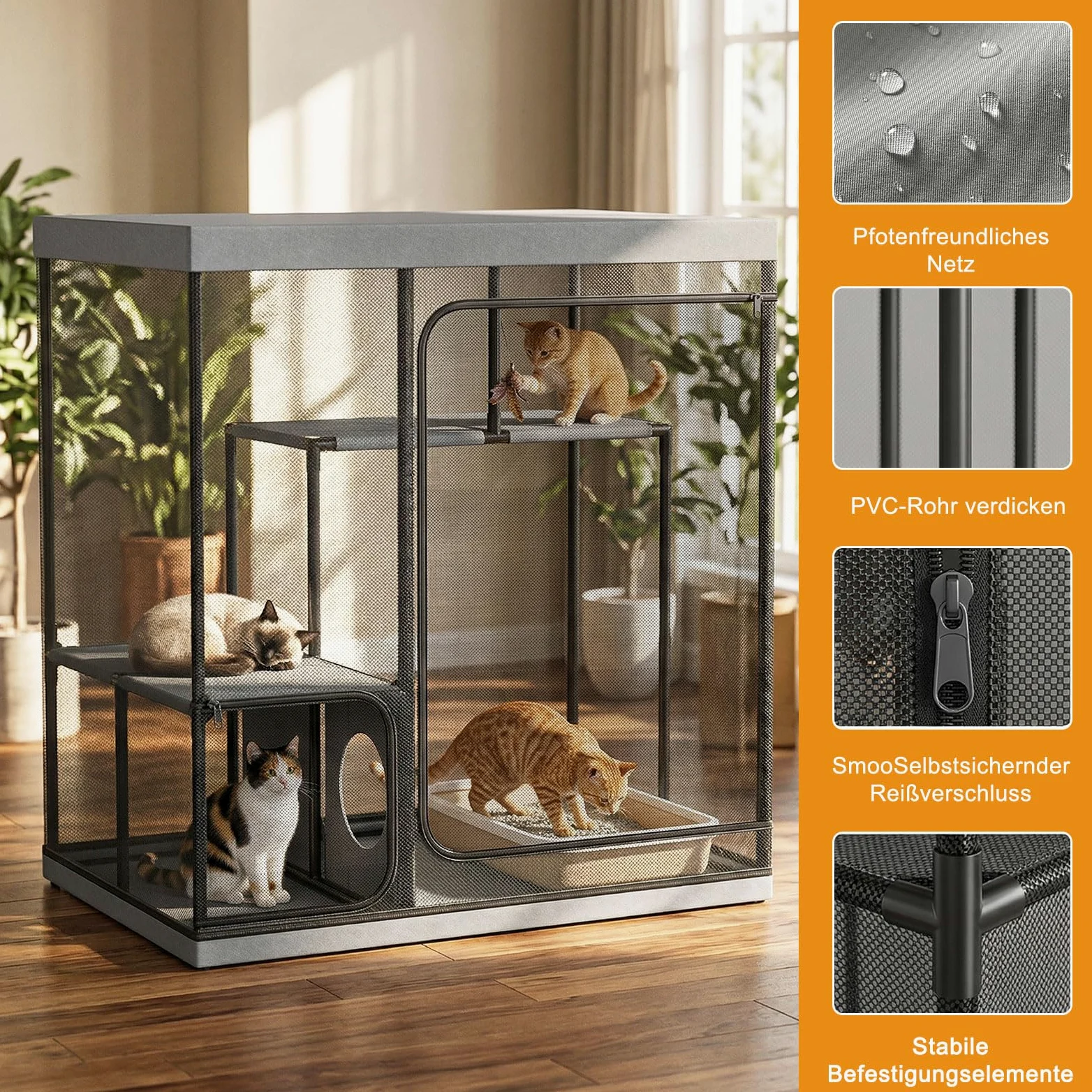 Jaula grande para gatos para interior y exterior, parque para gatos y gatitos, espaciosa jaula de varios pisos