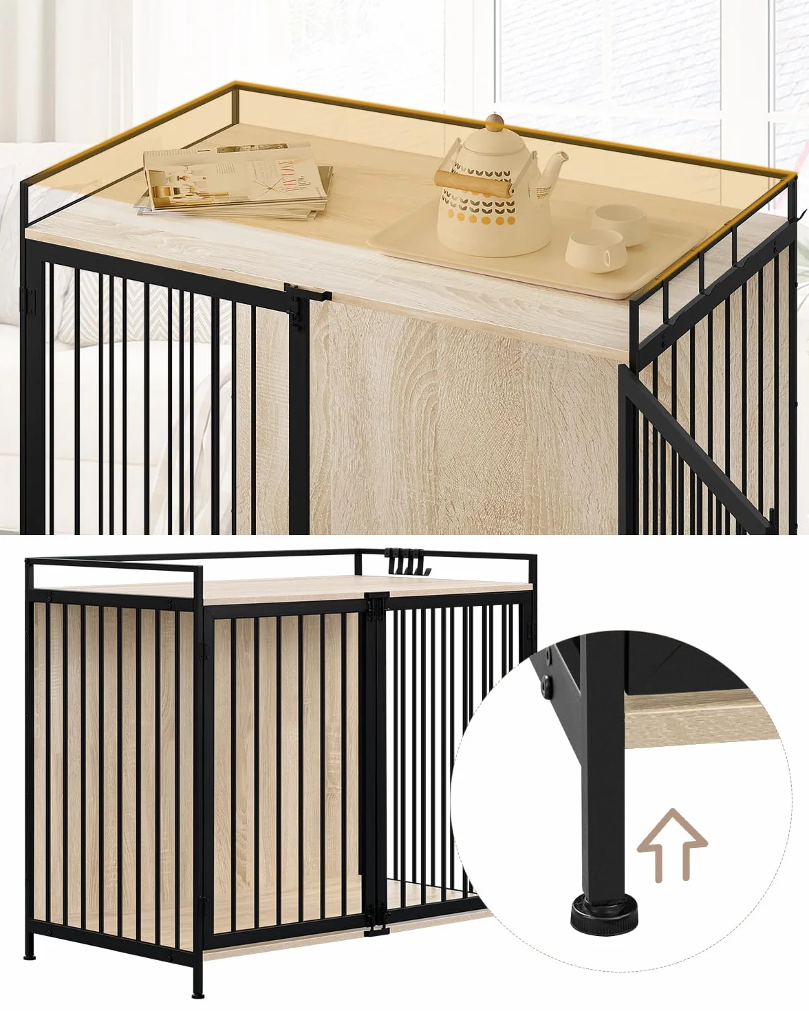 EUGAD Jaula para Perros, Casa Perro Interior con 2 Puertas, Caseta para Perros Grandes Medianos y Pequeños,104x92x60cm, Capacidad de Carga 50KG,Barras de Metal Resistentes, Mesa Auxiliar Salon