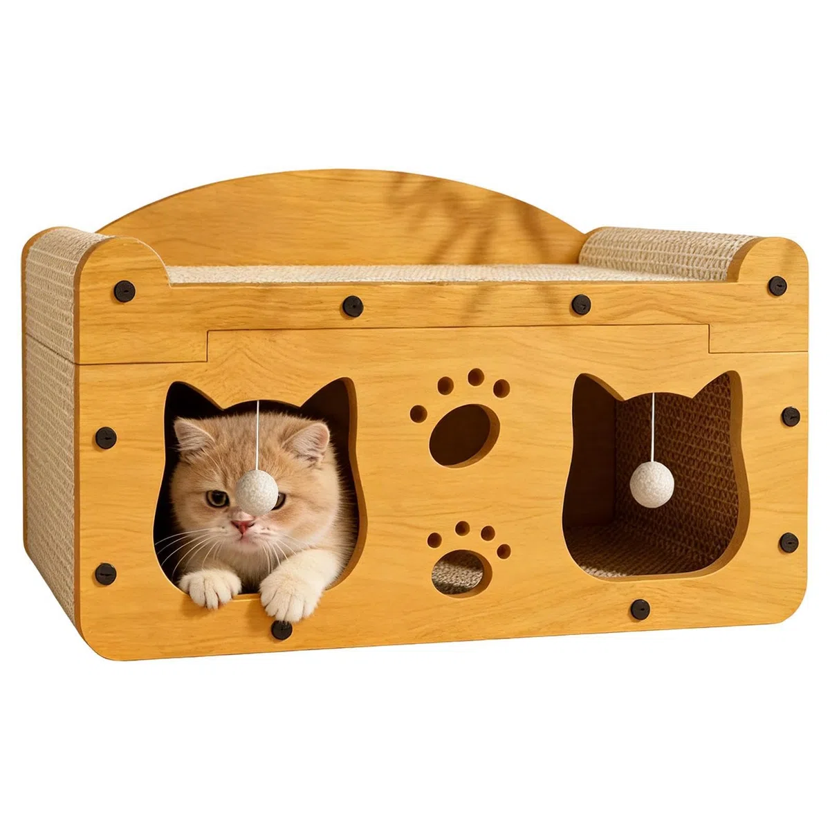 Genérico Casa de Cartón para Gatos - con Pelota Antideslizante y Diseño Versátil | Rascadores para Gatos - para Disfrutar en Familia en Interior, Exterior, Salón o Viajes