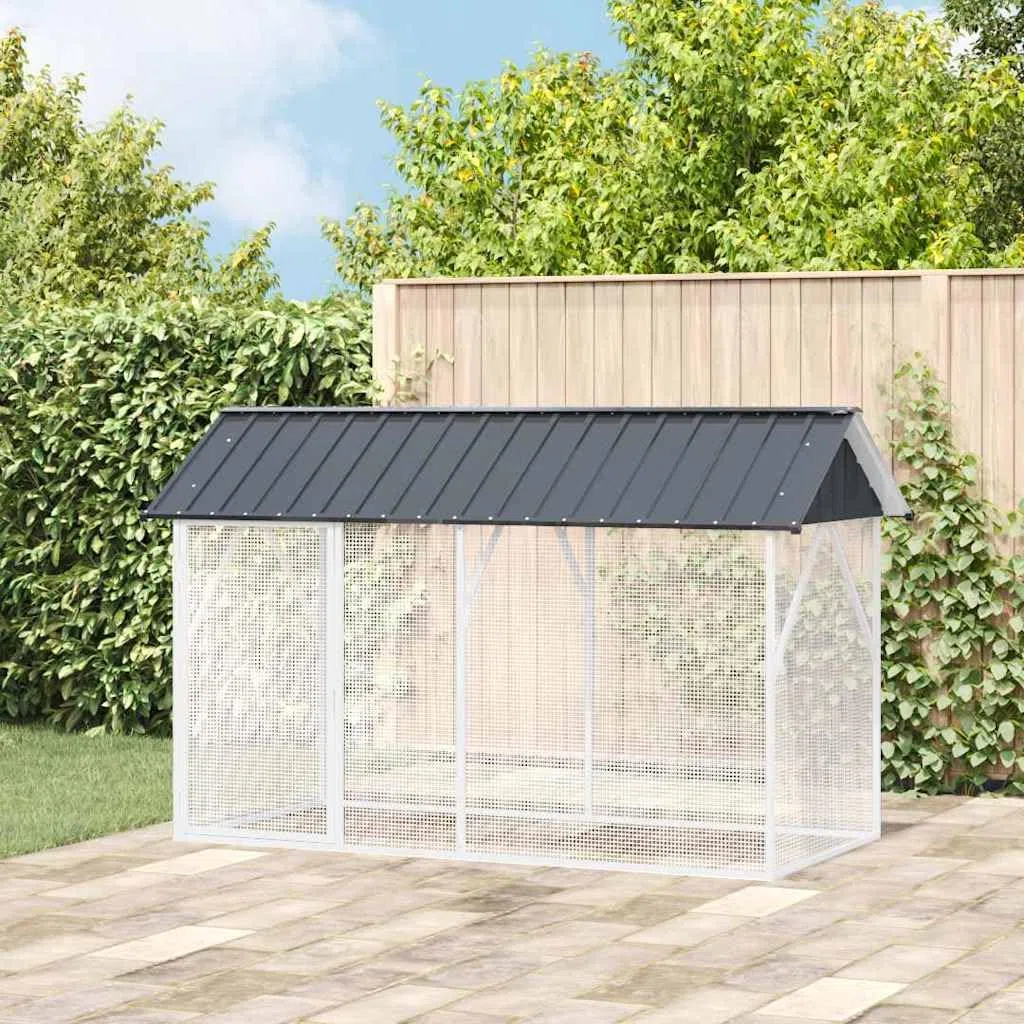 vidaXL Jaula para Aves Antracita 227 x 112 x 141 cm Acero Galvanizado, Refugio de Aves Moderno para jardín y terraza, Jaula Rectangular, hábitat Amplio, Zona Duradera