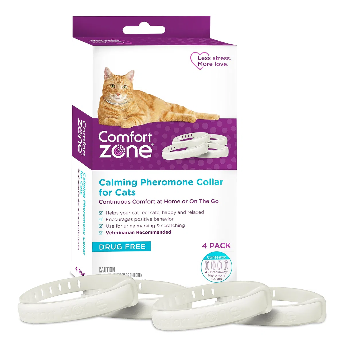 Comfort Zone Paquete de 4 collares de feromonas calmantes para gatos | Desestresa a tu gato | Ayuda a los gatos a sentirse seguros, felices y tranquilos mientras reduce los comportamientos no deseados