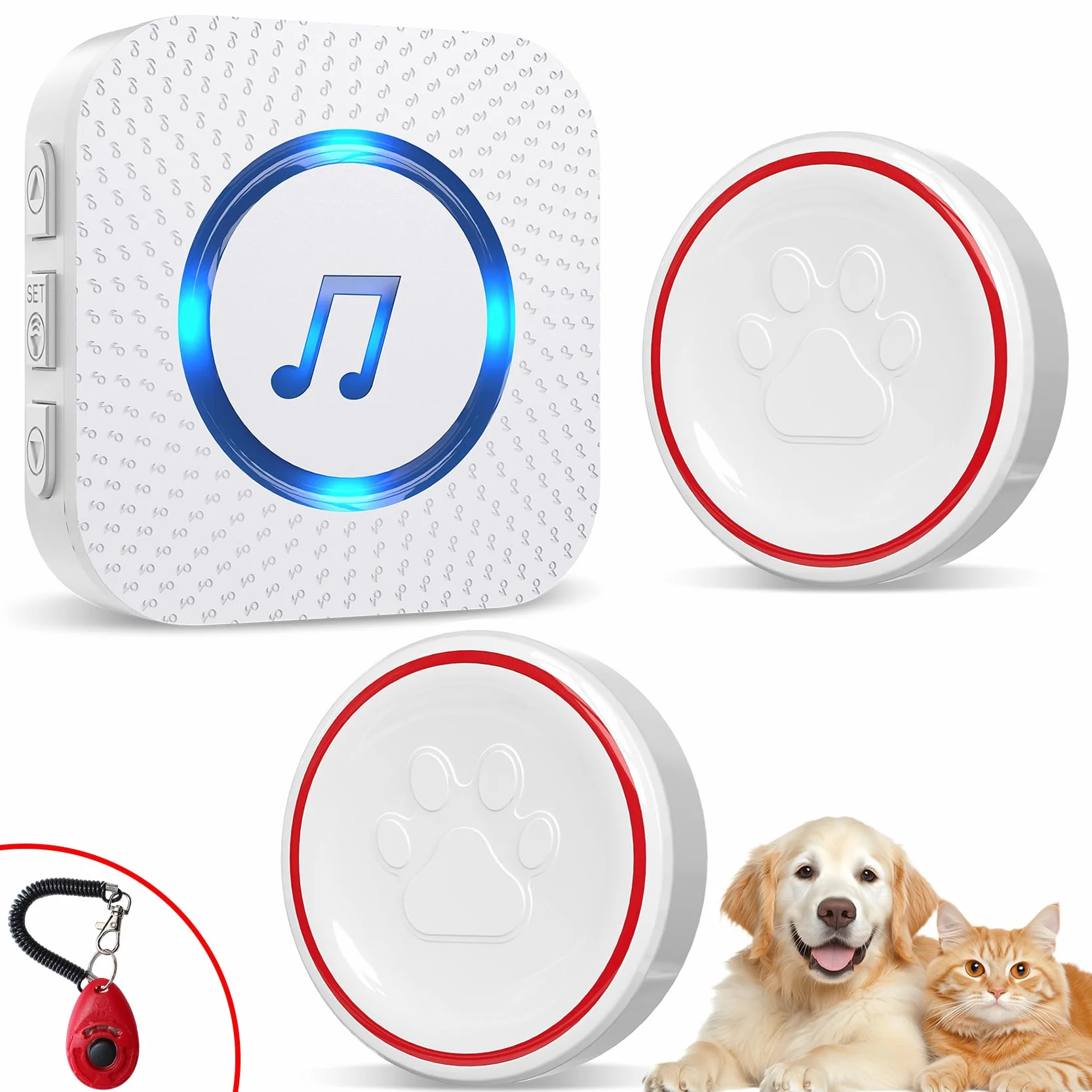 ChunHee Timbre inalámbrico para Perro/Entrenamiento Mascotas/Timbre Inteligente Funciona a 500Pies con Botón Táctil Impermeable IP55 52 Melodías 5 Niveles deVolumen Flash LED