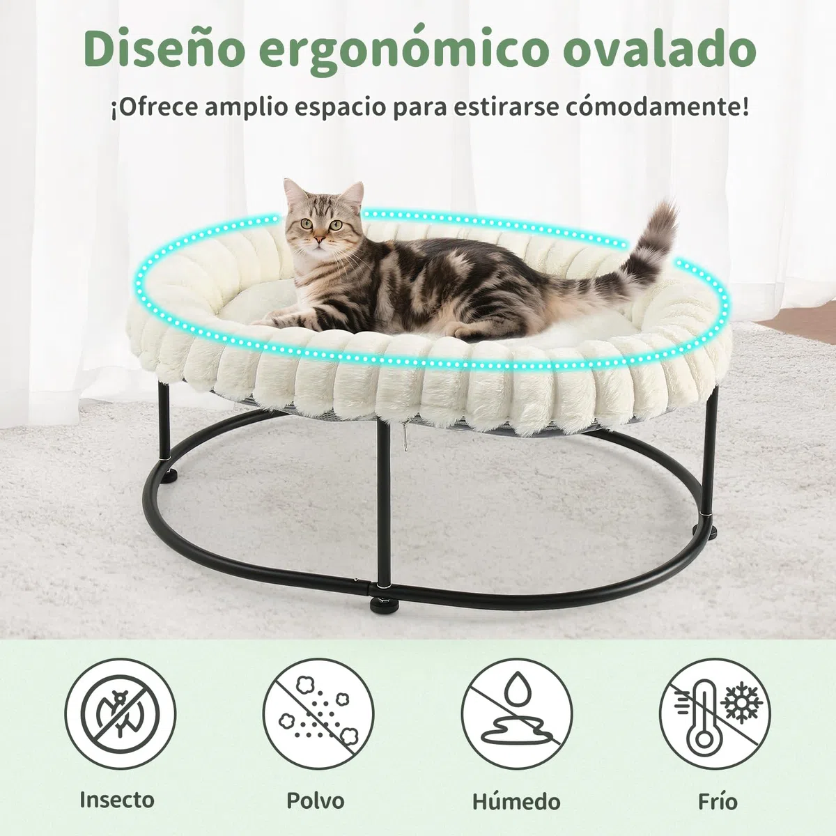 GUUSII HOME Elevada Cama para Hamaca Gato Grande Gatito Sofá Perro Pequeño Silla Mascotas Asiento con Marco de Metal Independiente Cojín Acolchado Lavable Fácil Montaje Cat Bed 58.5*43*21cm (Blanco)