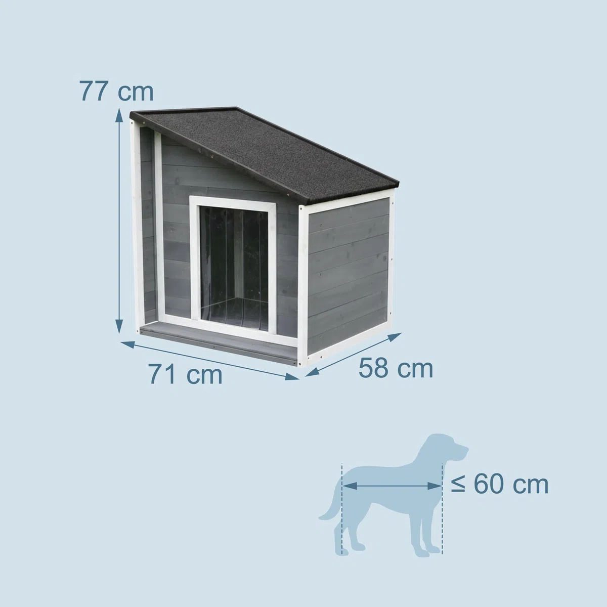 Caseta para Perros Relaxdays, Madera, Impermeable, Techo abatible, HBT: 77 x 71 x 58 cm, Gris/Blanco