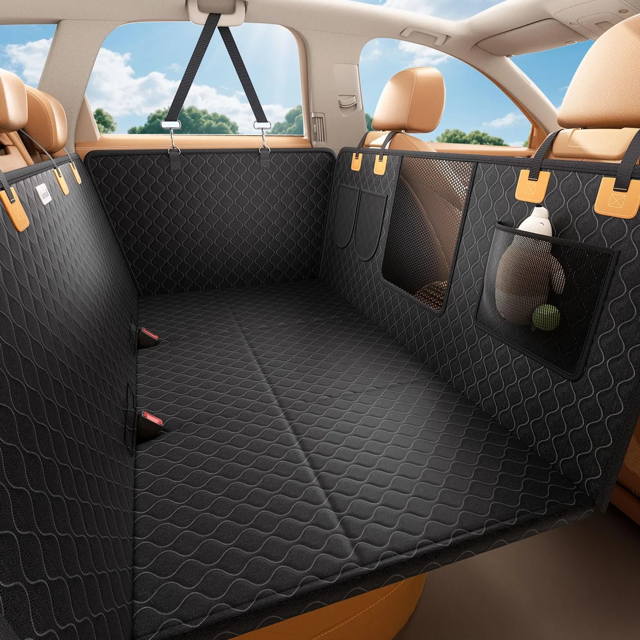 Lamicall Funda Perro Coche para Asiento Trasero - [Antidesgarro Mejorado] Protector Coche para Mascota, Impermeable, con Ventana de Malla Visible y Cremallera, para SUV y Camionetas Pequeñas, L