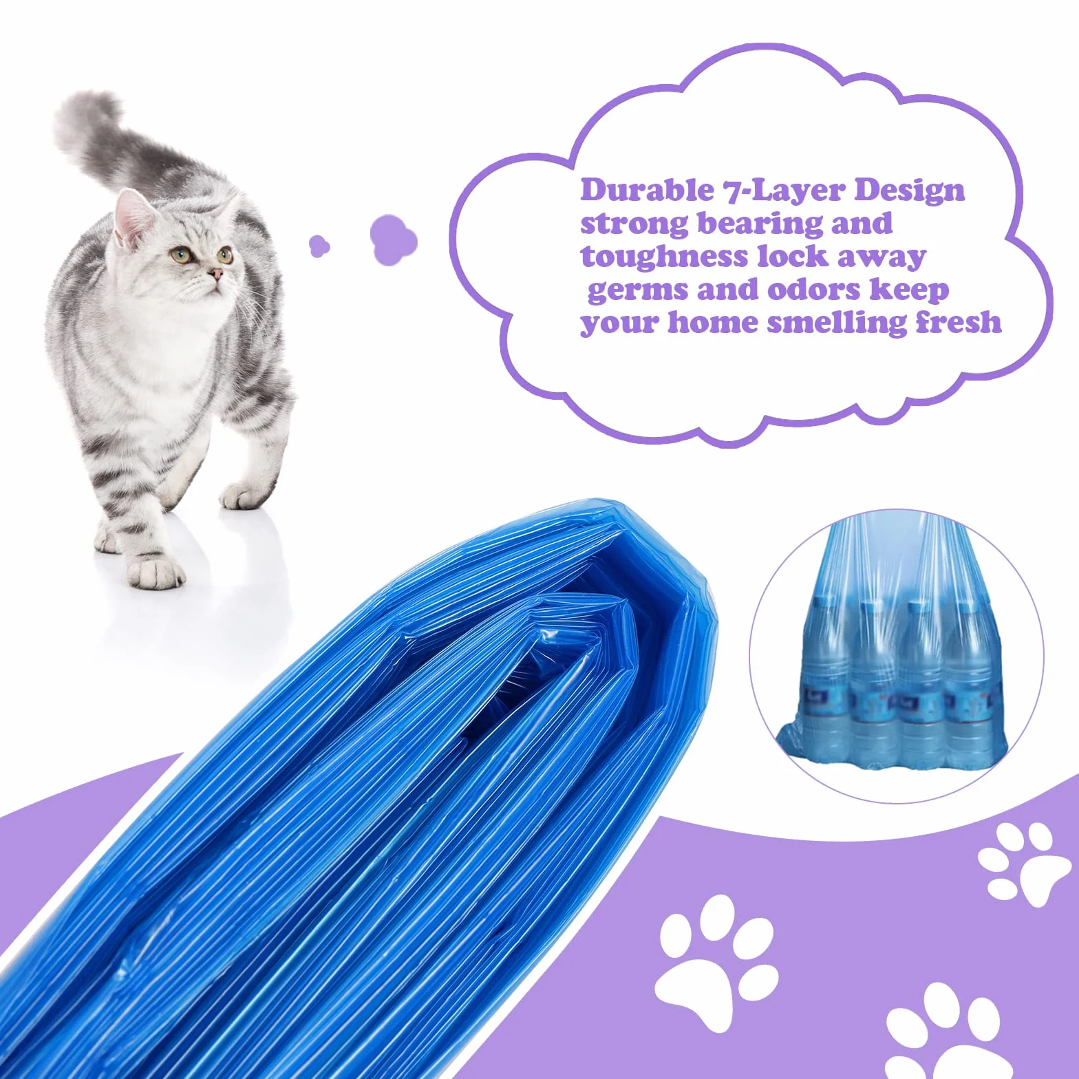 Bolsa de repuesto para arena para gatos, 10 unidades de repuesto para basura de gato Genie compatible con tu repuesto de arena Genie (no incluye cartucho) (azul, 4,5 m)