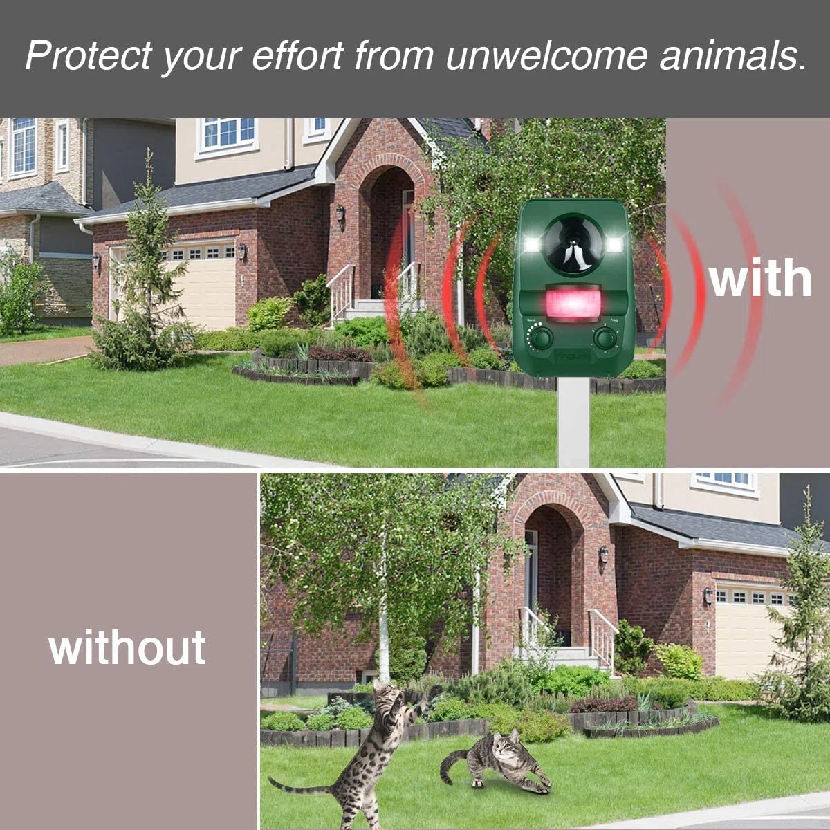 Ultrasonidos Ahuyentador Solar Gatos - Repelente Energía Anti Animales Ahuyentar Exterior Trampa Ultrasonico Perros IPX44 Impermeable 5 Modos Espanta Animales para Jardin
