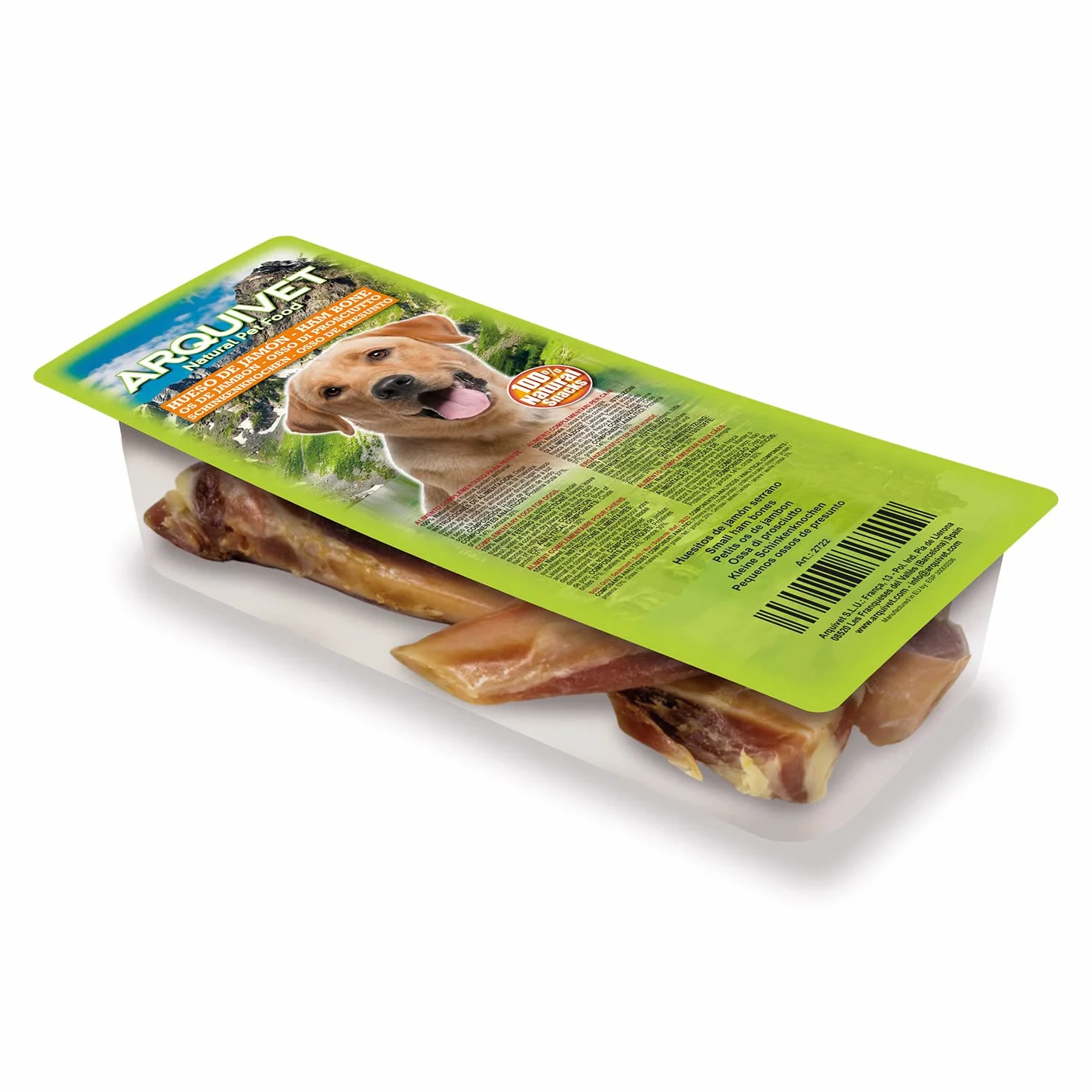 ARQUIVET Huesitos de jamón Serrano 3 Unidades - Snack de Cerdo 100% Natural para Perros - Hueso masticable - Chuches, golosinas, premios, recompensas - Mordedor Natural para Perros