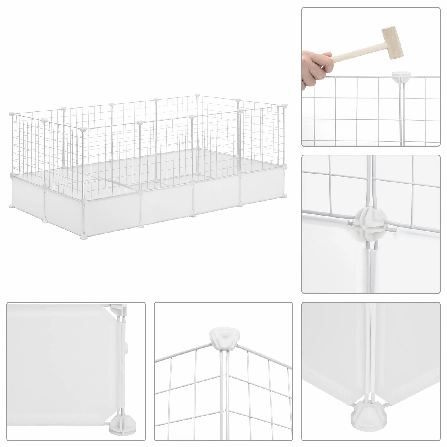 EUGAD Valla para Mascotas, Jaula Modular, Recinto Interior de Plástico con 35 Paneles, Jaula para Animales Pequeños, Personalizable Parque para Cobayas Conejos Chinchillas 142x71x53cm, Blanco