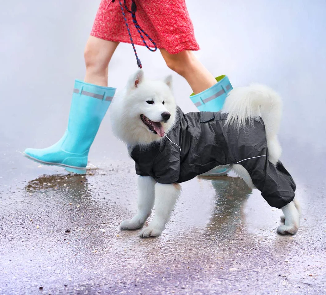 Idepet Impermeable para Perros con Capucha y Cuello, Poncho Impermeable para Lluvia para Perros Chaqueta Impermeable para Lluvia con Capucha para Perros pequeños, medianos y Grandes Azul