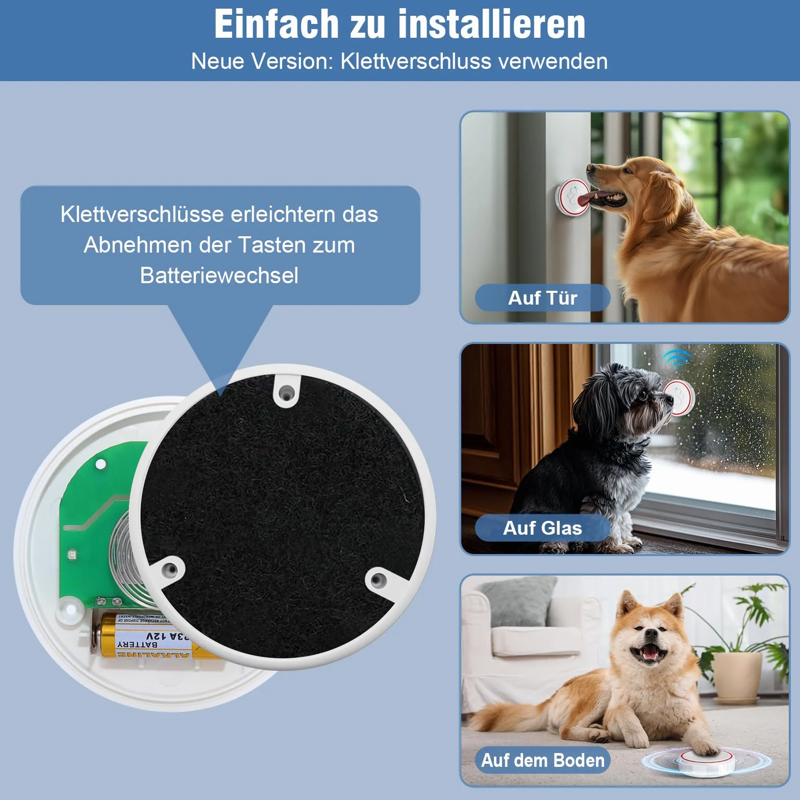 ChunHee Timbre inalámbrico para Perro/Entrenamiento Mascotas/Timbre Inteligente Funciona a 500Pies con Botón Táctil Impermeable IP55 52 Melodías 5 Niveles deVolumen Flash LED