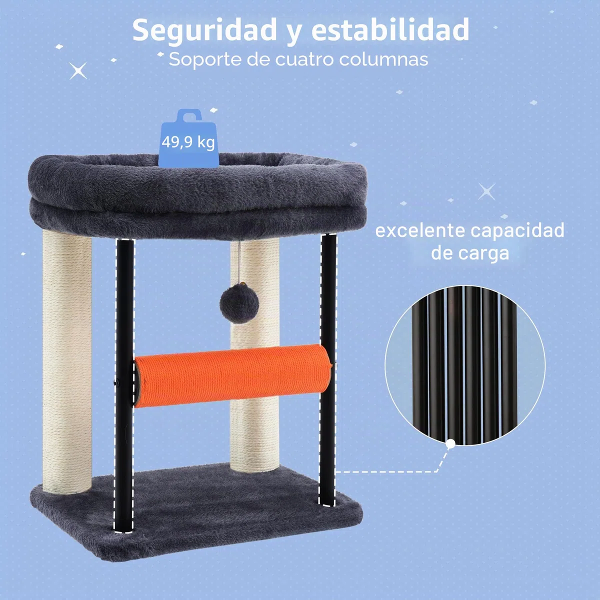 Hey-brother Árbol rascador pequeño para Gatitos 50 cm, Poste rascador Giratorio de sisal, Plataforma de Felpa, Columna Cubierta de sisal, Incluye Pelotas jugueteras, Gris Humo EMPJ010SG
