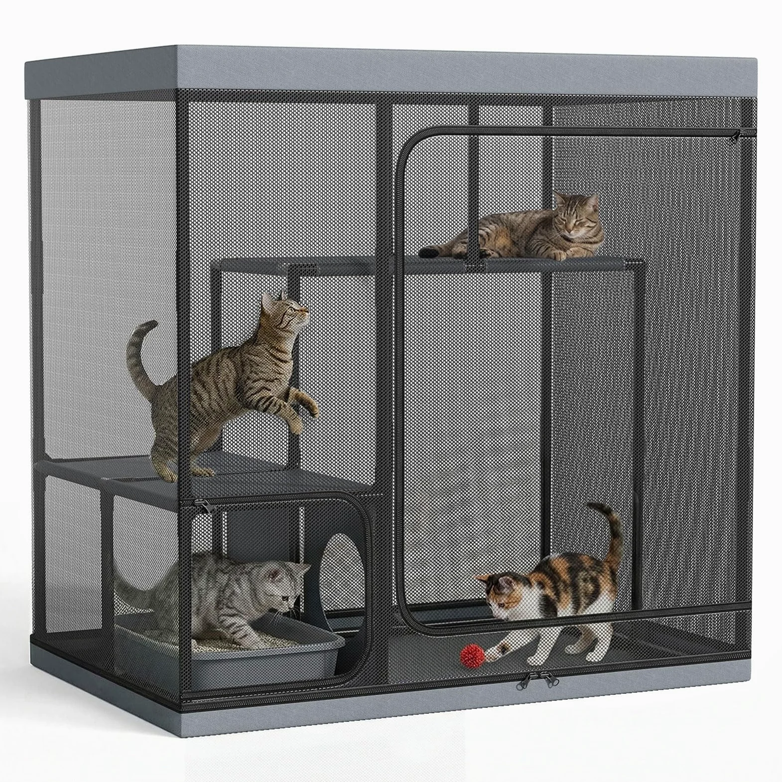 Jaula grande para gatos para interior y exterior, parque para gatos y gatitos, espaciosa jaula de varios pisos