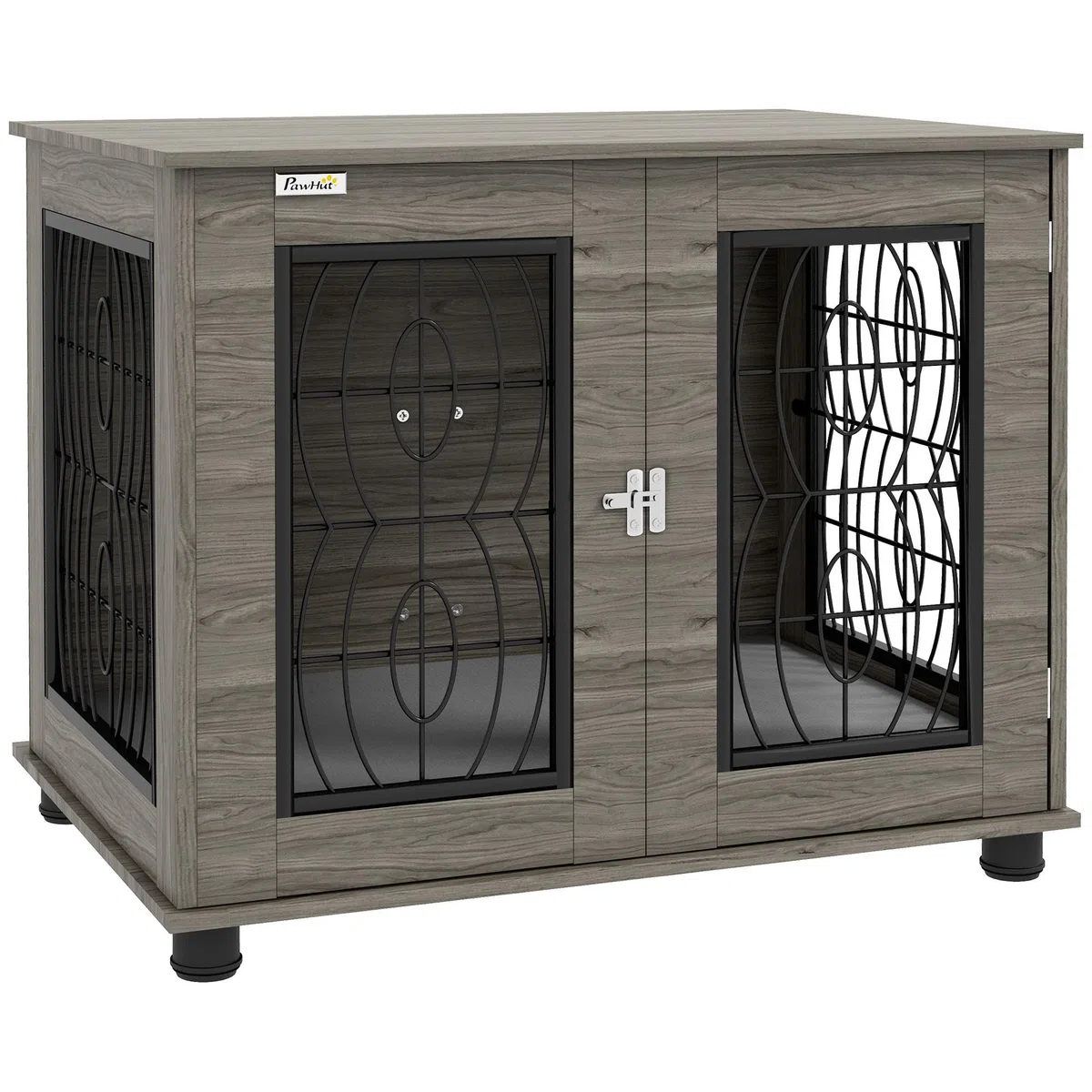 PawHut: Caseta de perro con cojín, puerta con cerradura, malla metálica de ventilación, para perros medianos de hasta 20 kg, gris, 80 x 56 x 63 cm