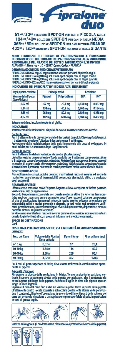 fipralone Duo pour chiens de petite taille de 2 à 10 kg Fipronil, piriproxifene