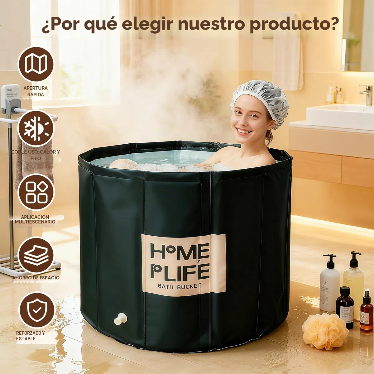Bañera plegable para adultos, bañera portátil para spa caliente y baño de hielo para una rápida recuperación muscular 80x 65 cm