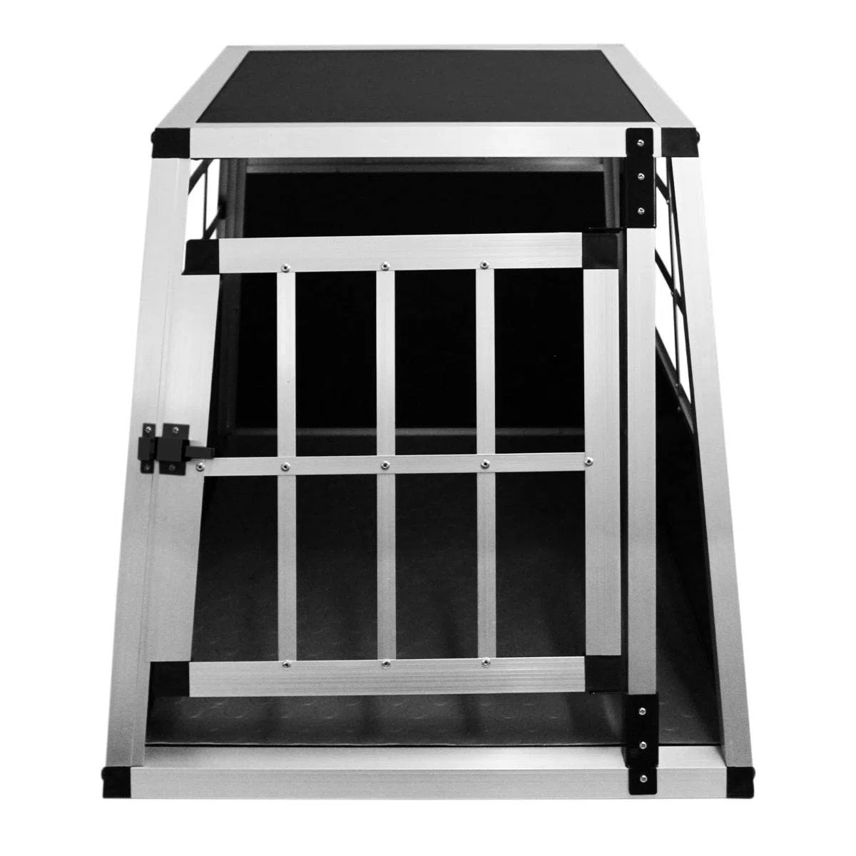Jaula de Transporte para Coche Mascotas Caja de Viaje de Aluminio Trapezoidal Transportador de Perros Gatos Cachorros 1 Puerta 50 x 54 x 69cm | INCLUÍDA Alfombra de Plástico Lavable