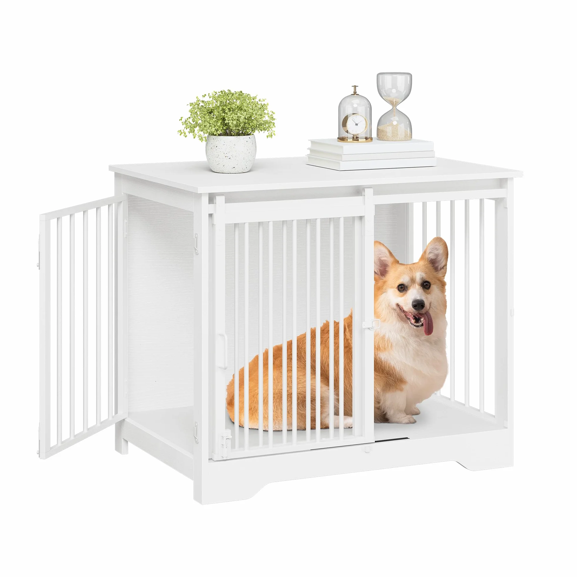 Hzuaneri 81cm Jaula para Perros, Mesa Auxiliar, casa Moderna para Perros, Jaula para Cachorros, dúplex para Animales, 2 Puertas, 55 x 81 x 67,5 cm, Blanco DFC83613W