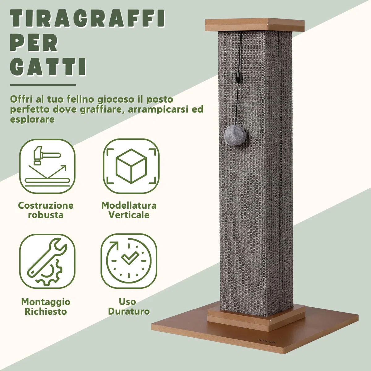 Rascador para Gatos ultrarresistente, Gran Columna Romana Vertical con gisal Duradero y Resistente al Desgaste para Disfrutar rascando sin límites (Gris)