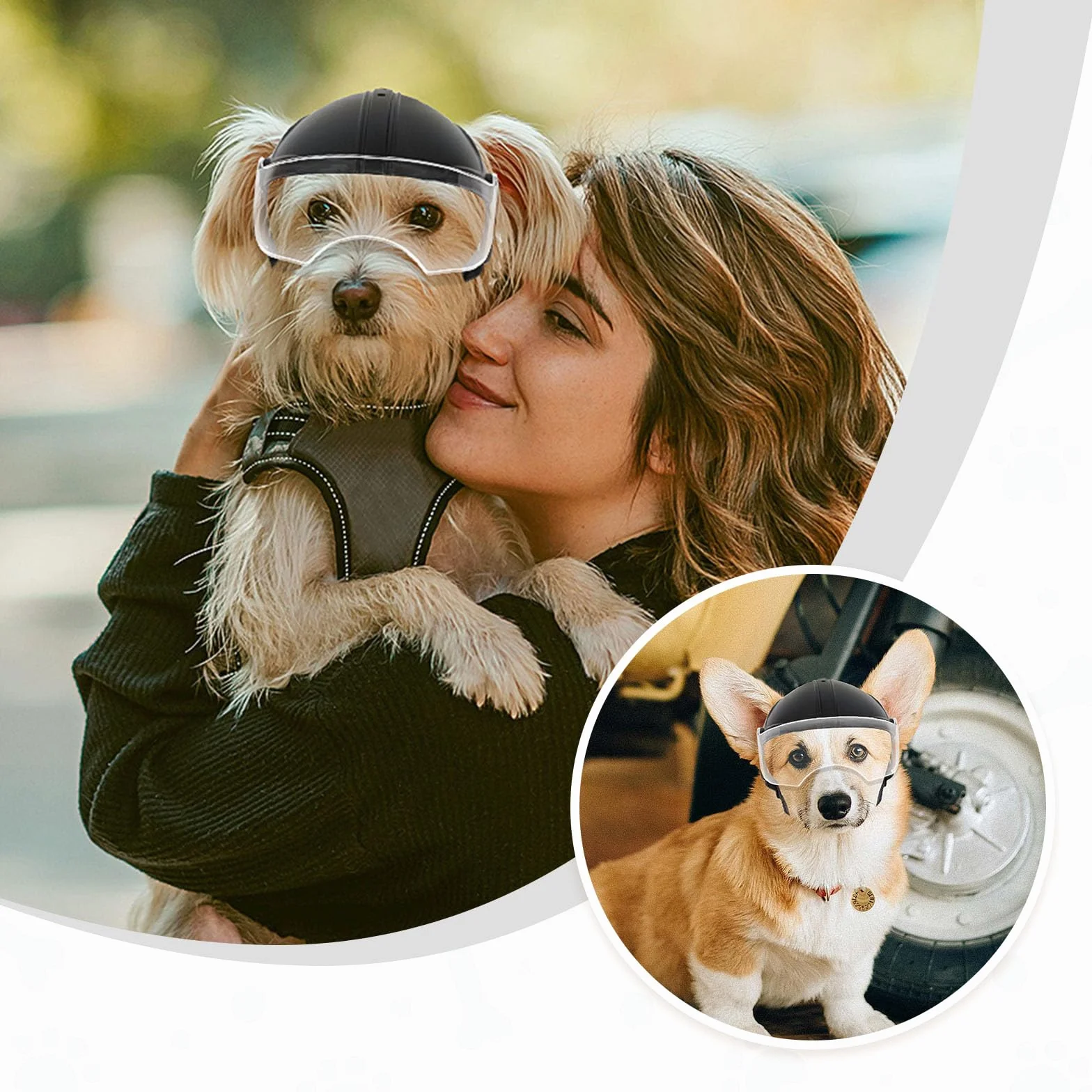 Casco para perros con gafas resistente Casco para mascotas Protección UV Gafas de sol transparentes para perros pequeños - Lente transparente