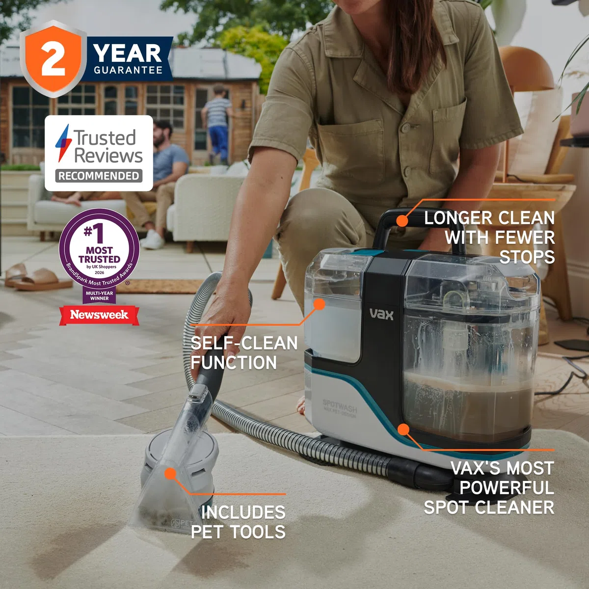 Limpiador de manchas Vax Spotwash Max Pet-Design | Nuestro SpotWasher más potente para hogares con mascotas | Tanques XL | Herramienta manual SpinScrub - CDSW-MSXP, blanco/azul