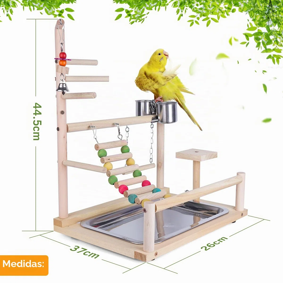 Soporte de Madera para Loros y Pájaros, Patio de Recreo, Gimnasio,Juego de Juguetes, con Perchas, Escaleras y Columpio, para Eclectus Scarlet Macaw Cacatua Monk Parrocchetto Quaker