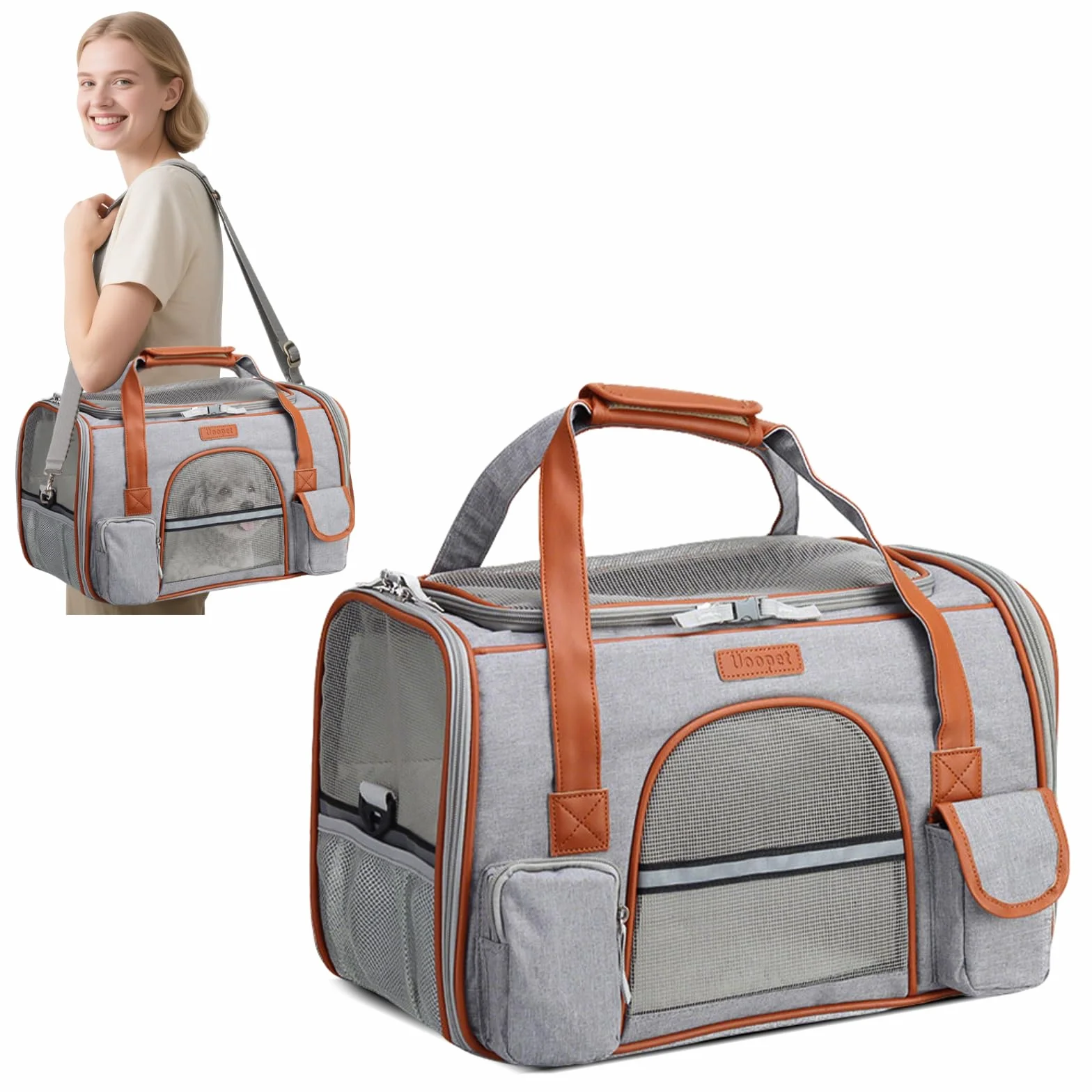 PETCUTE Transportin Gato,Bolsa Transporte Portátil y Transpirable para Mascotas con Colchón Suave,Tira Reflectante,Bolsa de Transporte para Gatos con Correa de Hombro Ajustable,Aerolínea Aprobado